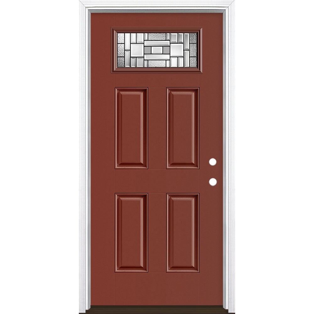 Masonite 3421347 Naples 36-in x 80-in x 4-9/16-in Fiberglass 1/4 lite Left-hand inswing Foxtail Painted Prehung Single door Front Door with Brickmould Insulating core Decorative glass