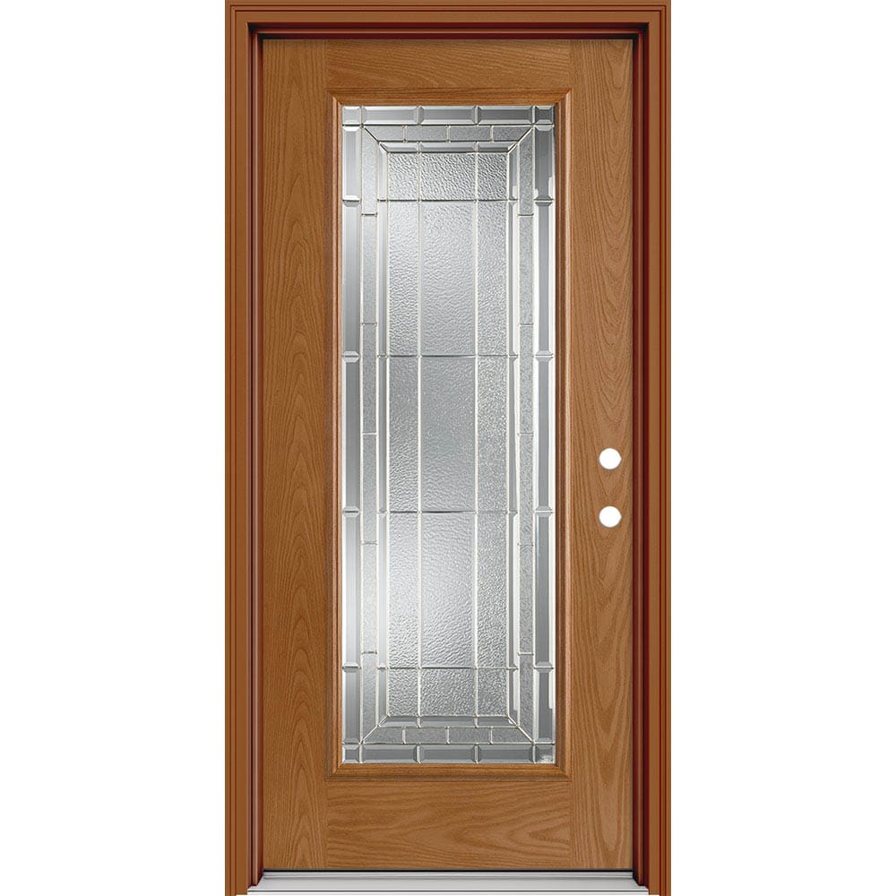 Masonite 631418 Sequence 36-in x 80-in x 4-9/16-in Fiberglass Full lite Left-hand inswing Woodhaven Painted Prehung Front Door with Brickmould Insulating core