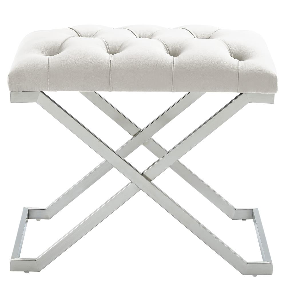 Worldwide Homefurnishings 401-103IV Modern Ivory/Silver Accent Bench 22-in x 15.75-in x 17.25-in