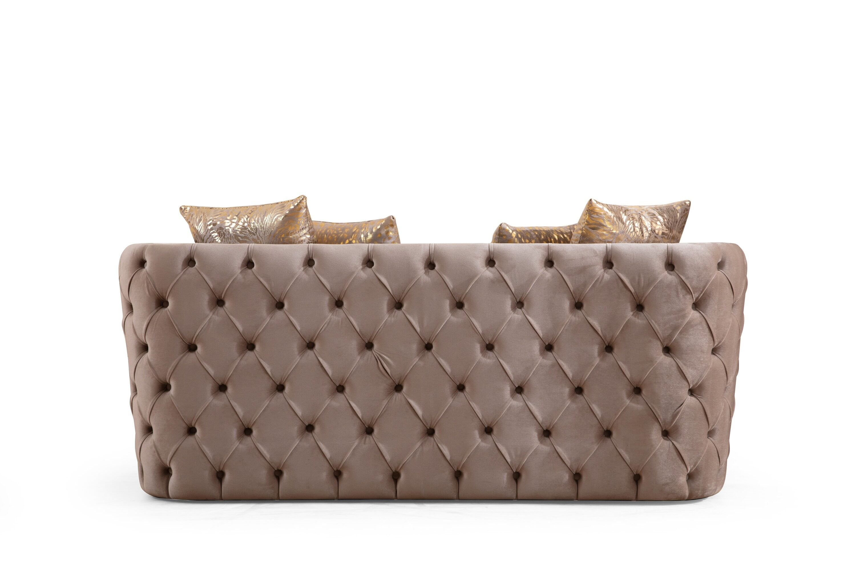 Black Velvet Tufted Loveseat with Gold Accents and Solid Wood Frame