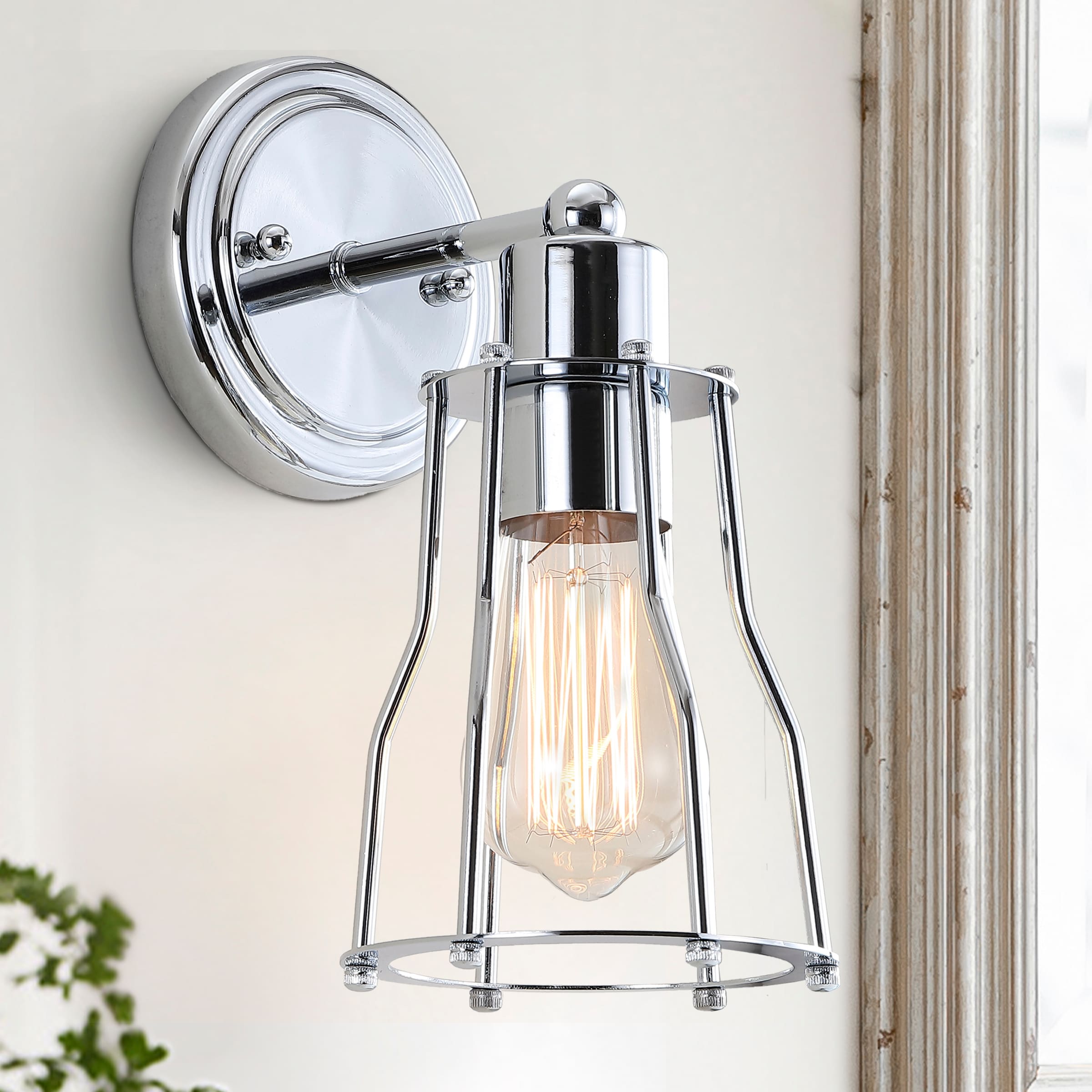 JONATHAN  Y JYL7415A Evelyn Metal Farmhouse Industrial 5.125-in 1 -Light Polished Chrome Transitional Vanity light