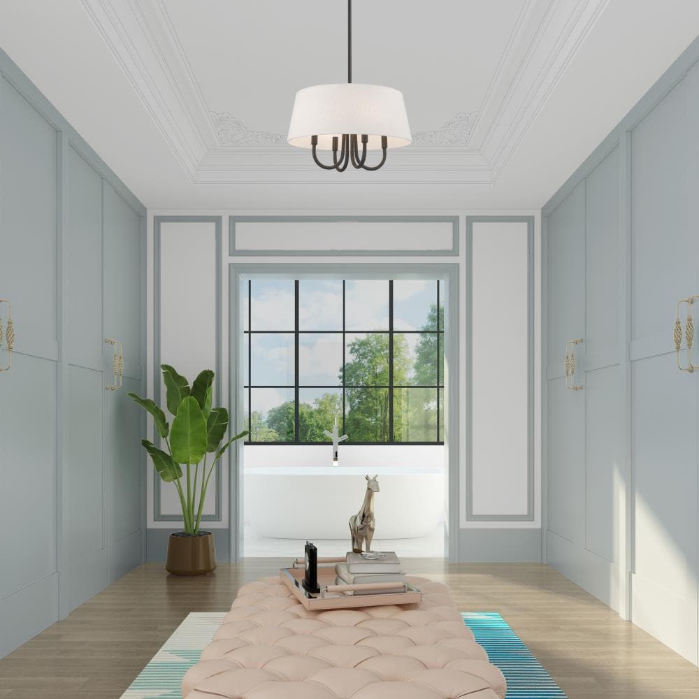 Mini English Bronze Drum Pendant with Oatmeal Fabric Shade