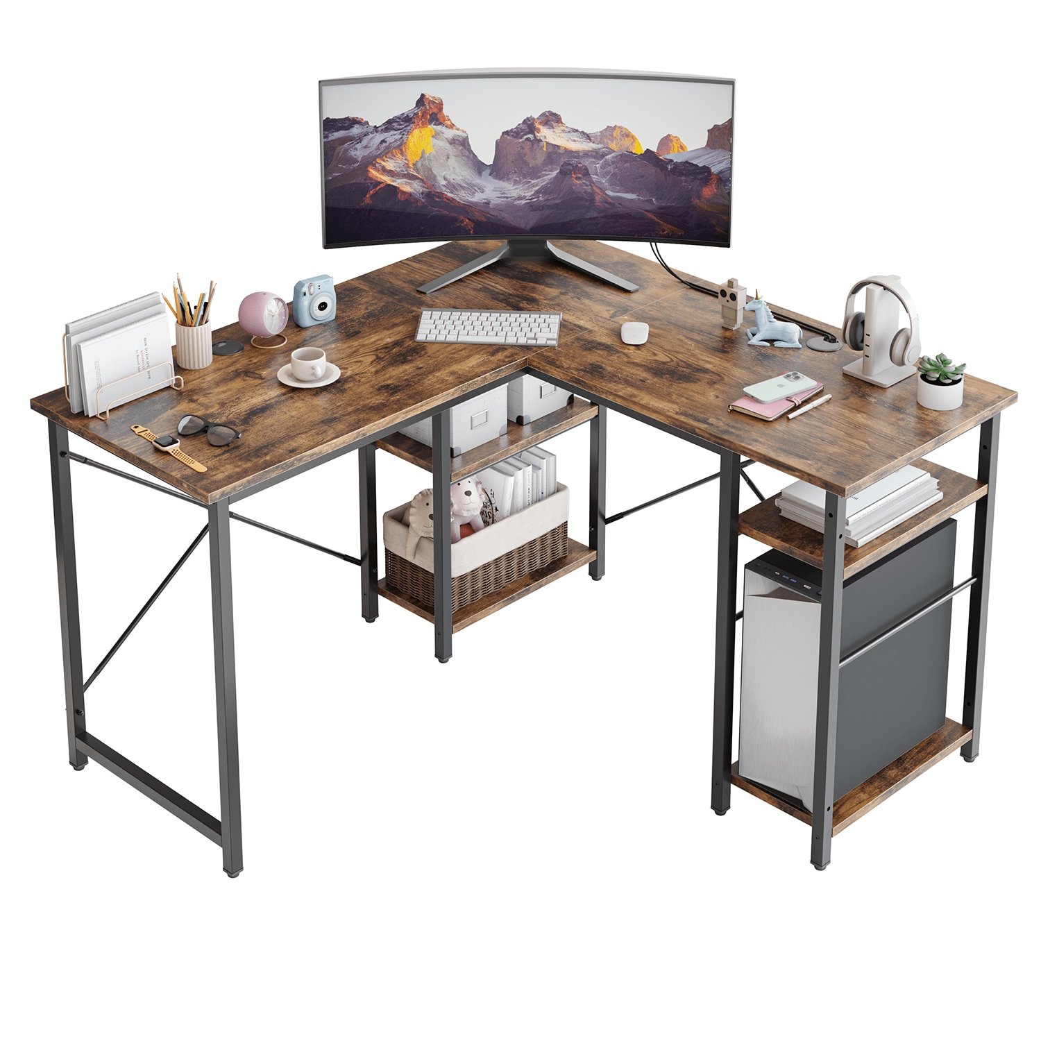 Bestier LOW-H100715A-RST 47.24-in W 4-Shelf Brown Computer Desk