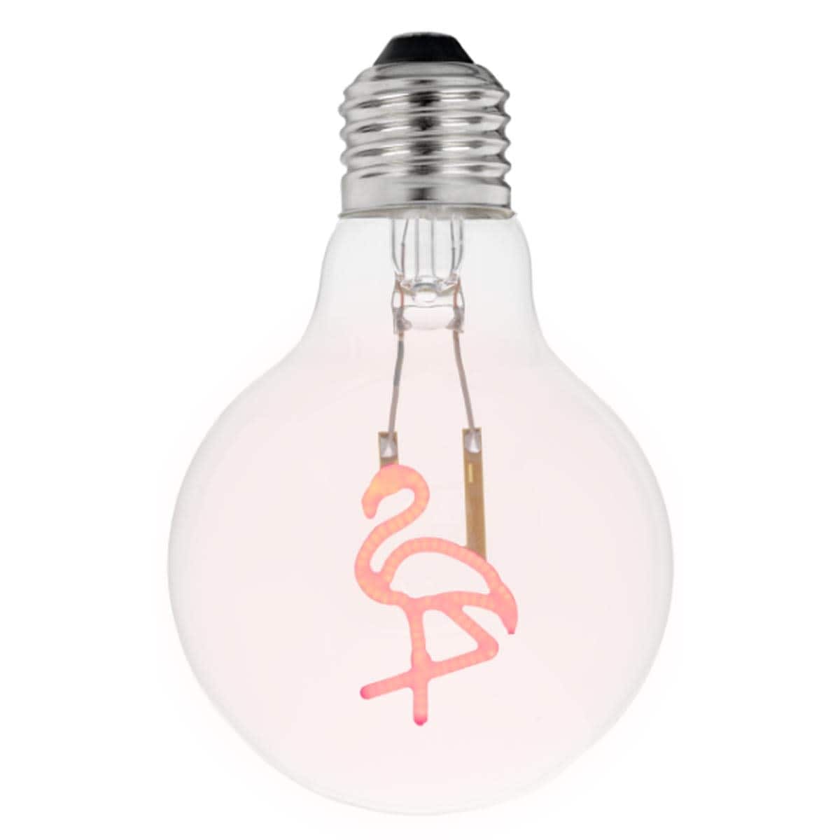 Novelty Lights FL-LED-G80-FLAMINGO Festive Living 1 Pack LED Pink Flamingo Decorative Filament Light Bulb G80 Globe Medium E26 Base 1W Clear Glass Indoor/Outdoor Tropical String Light Replacement