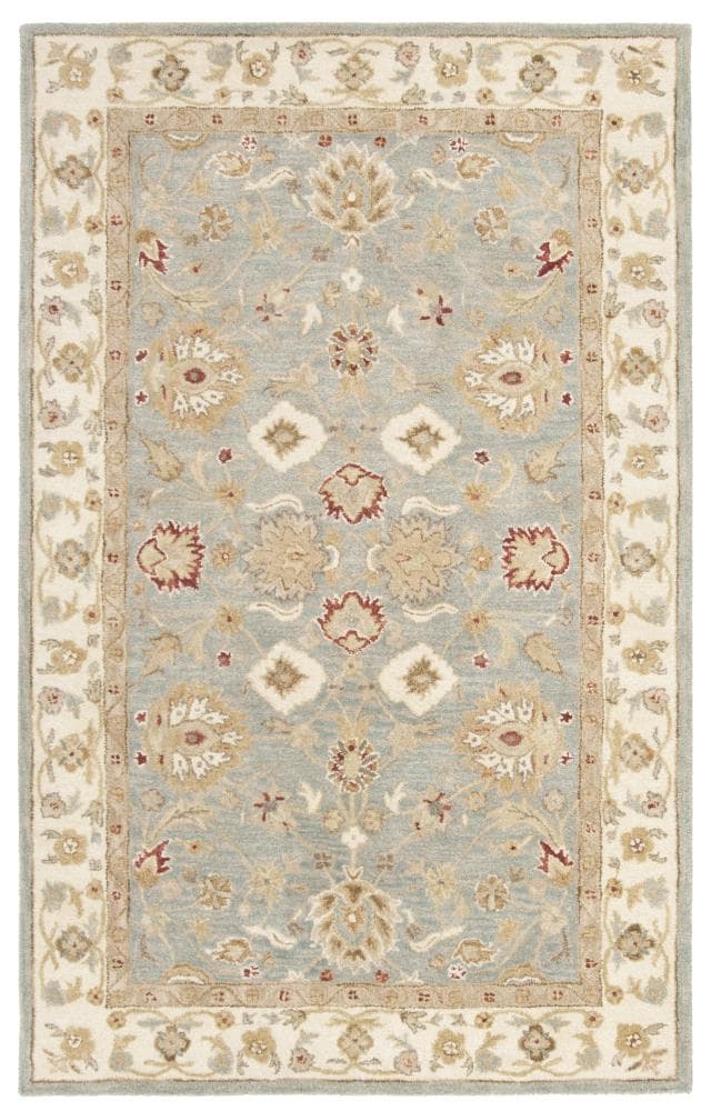 Safavieh AT822A-5 Antiquity Zanjan 5 x 8 (ft) Tufted Wool Gray Blue/Beige Rectangular Indoor Floral/Botanical Vintage Area rug