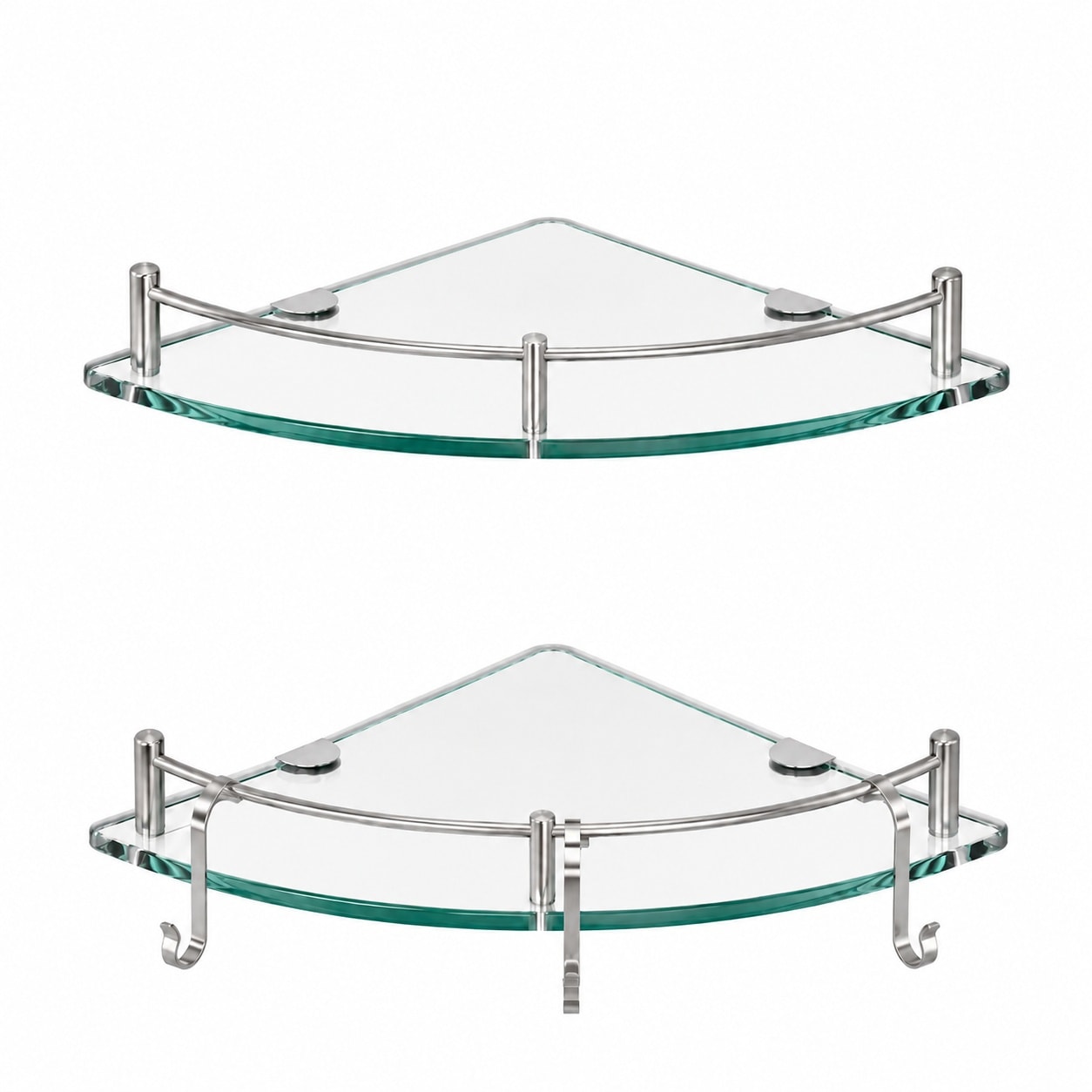 Aoibox  Glass Shower Shelves Set of 2 Extra Thick 8MM Tempered Glass Bathroom Corner Shelf Wall Mounted with Rail and 3 Hooks for Shampoo Storage