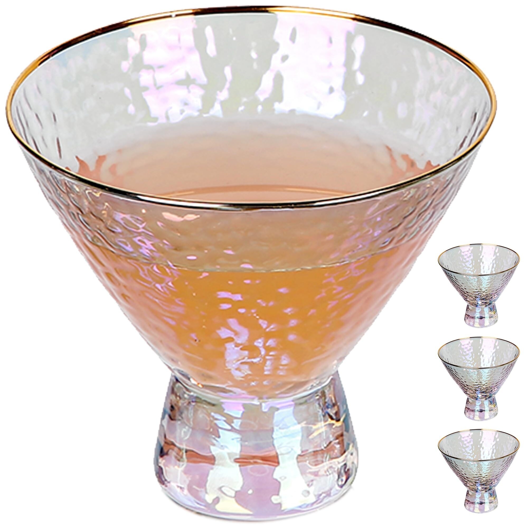 Aoibox 7 7 oz Iridescent Stemless Martini Cocktail Glasses Set of 4 Hammered Texture Gold Rim for Weddings Party #LABNHCRV