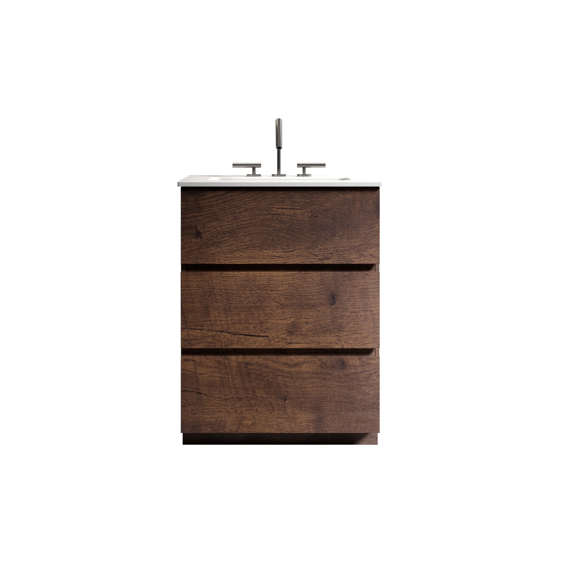 GDFStudio 328495 TIA Modern Freestanding Bathroom Vanity 24 inch Walnut with White Sink