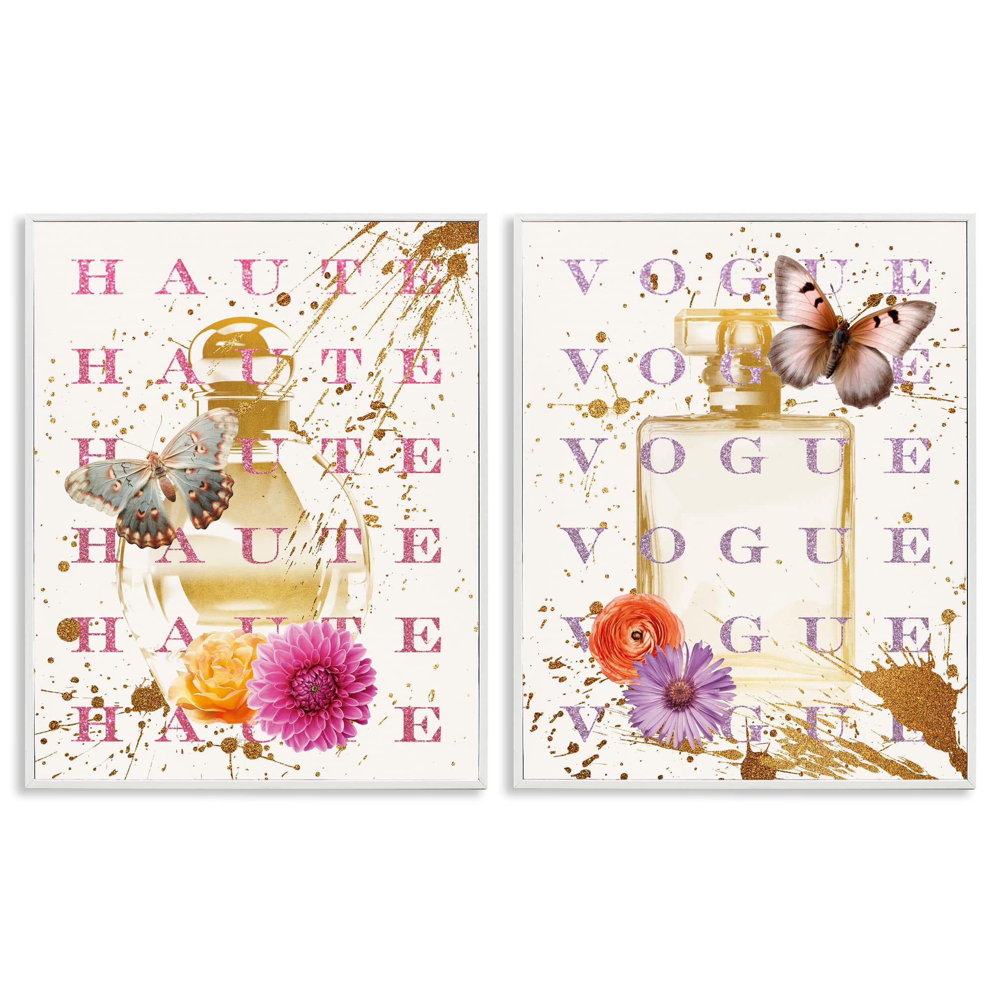Stupell Industries B2-737-WFR-2PC-11X14 Glam Perfumes with Butterflies 2 Piece White Framed Giclee Art Set By Susan Arnot 11 x 14