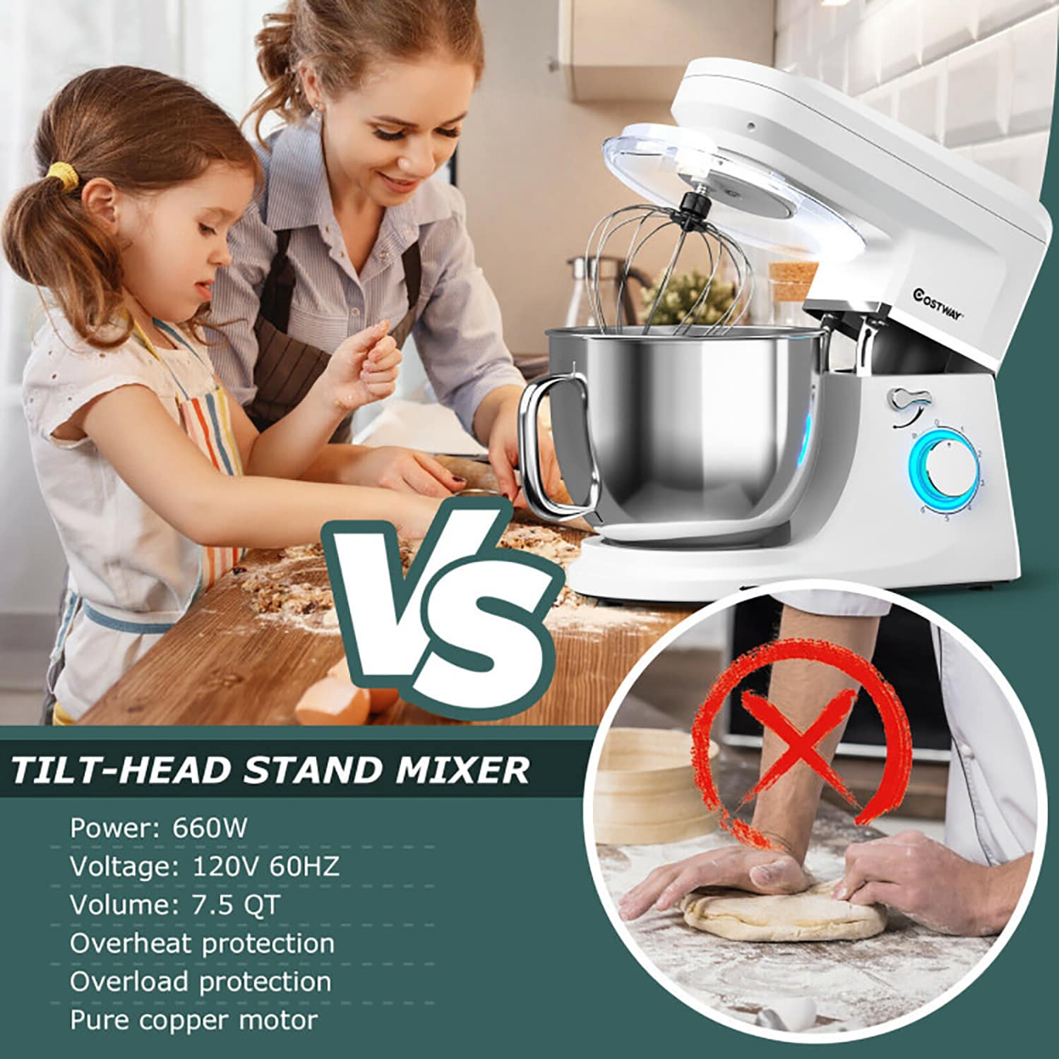 6.3Qt Electric Tilt-Head Food Stand Mixer 6 Speed 660W - 6.3 Quart