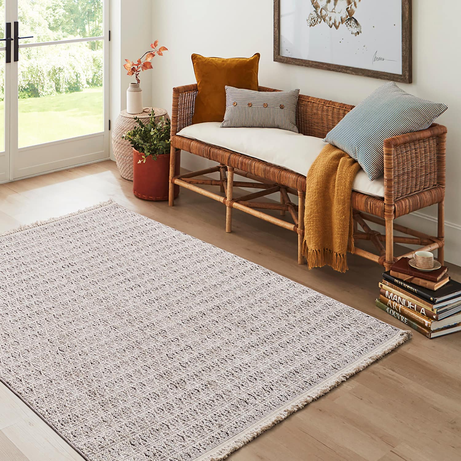 allen + roth LGT42AGYBE90C0 Lunar Veil 9 x 12 (ft) Loomed Polyester Gray/Beige Rectangular Indoor Area rug
