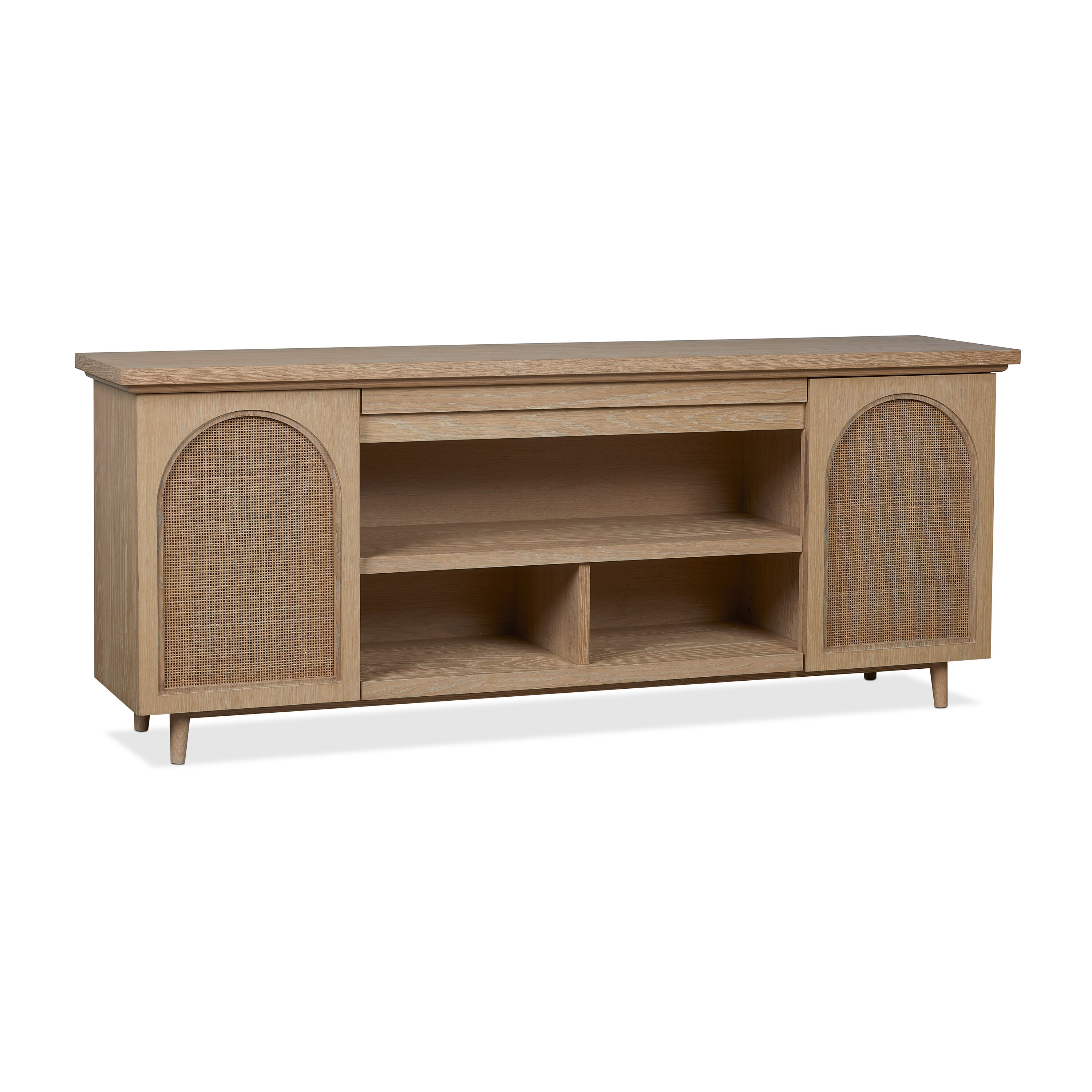 Dahlia 76" White Oak TV Stand with Fireplace and Cabinet