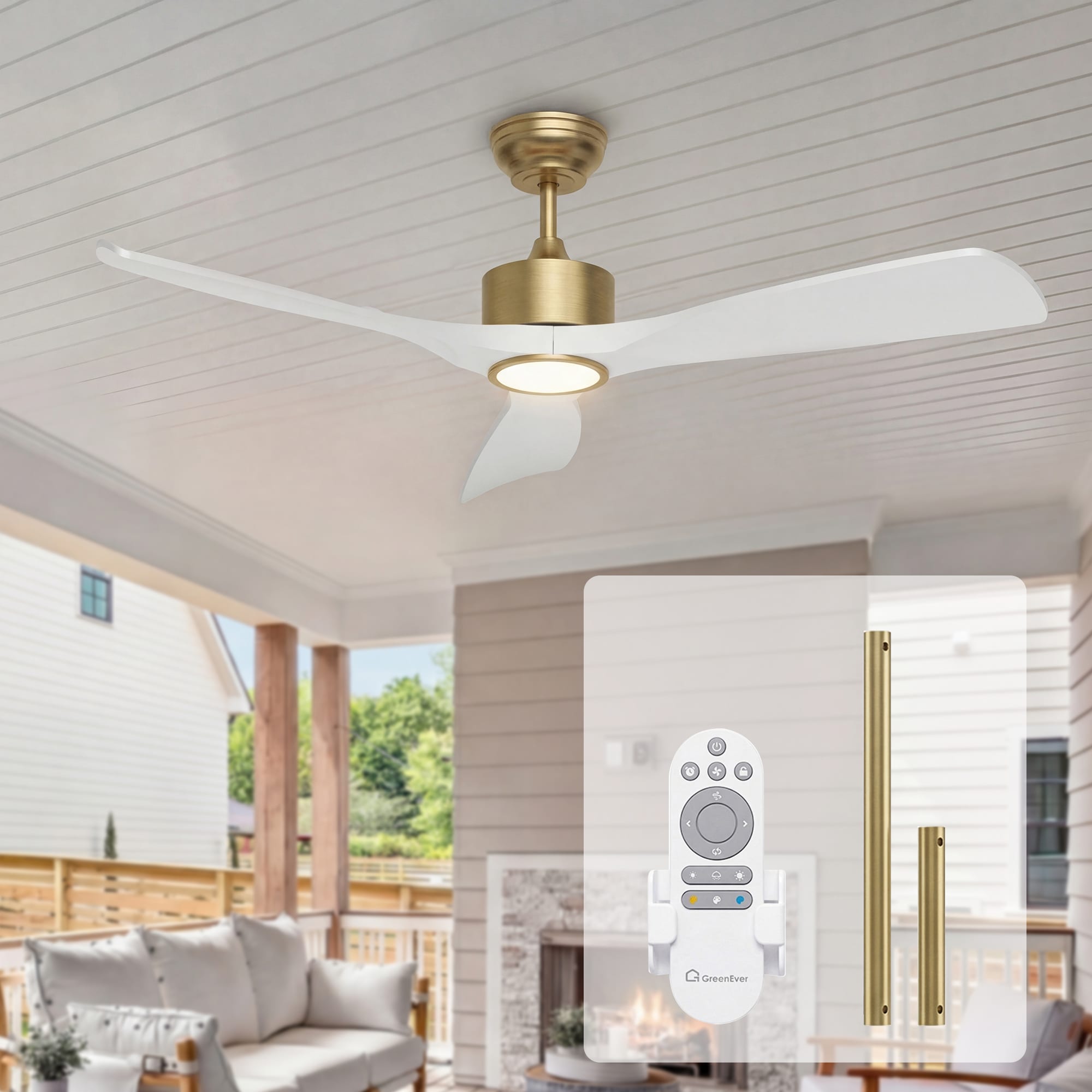 GreenEver 52 Inch Ceiling Fan with Light Gold Remote Control