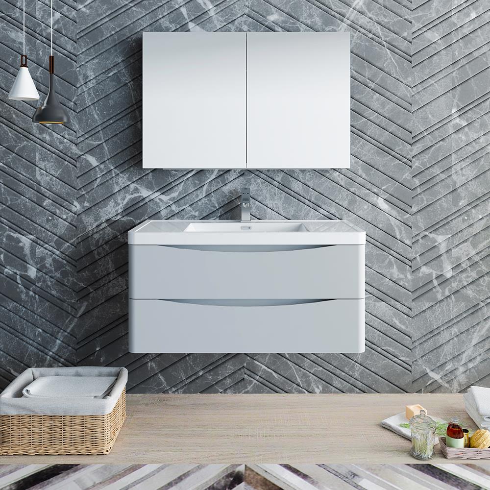 Fresca FVN9040GRG Tuscany 40-in Glossy Gray Single Sink Floating Bathroom Vanity with White Acrylic Top