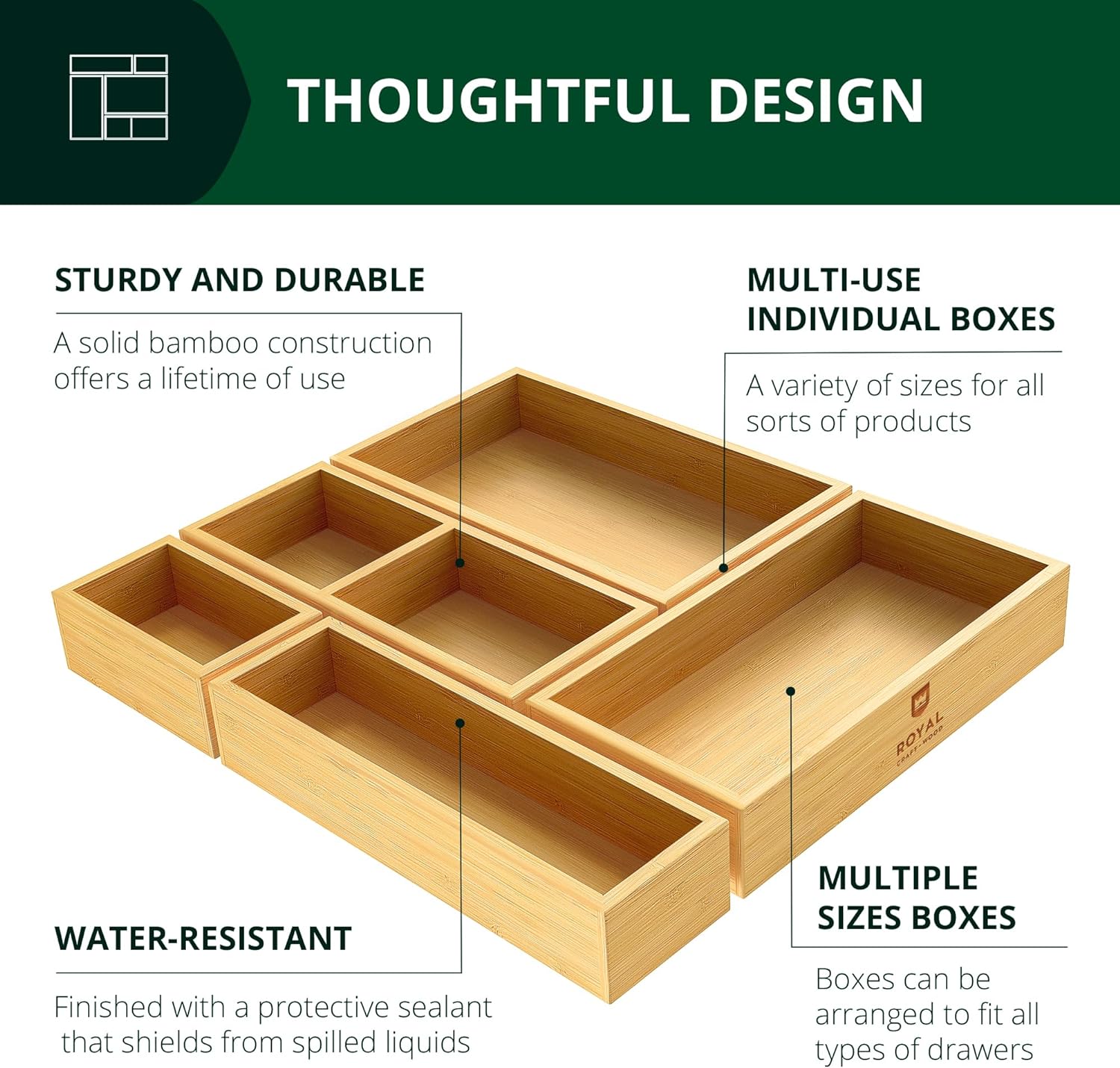 Royal Craft Bamboo 5-Piece Storage Box Set