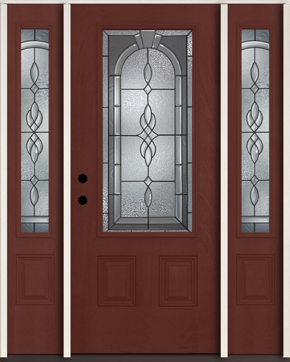 RELIABILT LO963875 Hampton 60-in x 80-in x 4-5/8-in Fiberglass 3/4 lite Right-hand inswing Wineberry Stain Stained Prehung Front Door with Sidelights Insulating core
