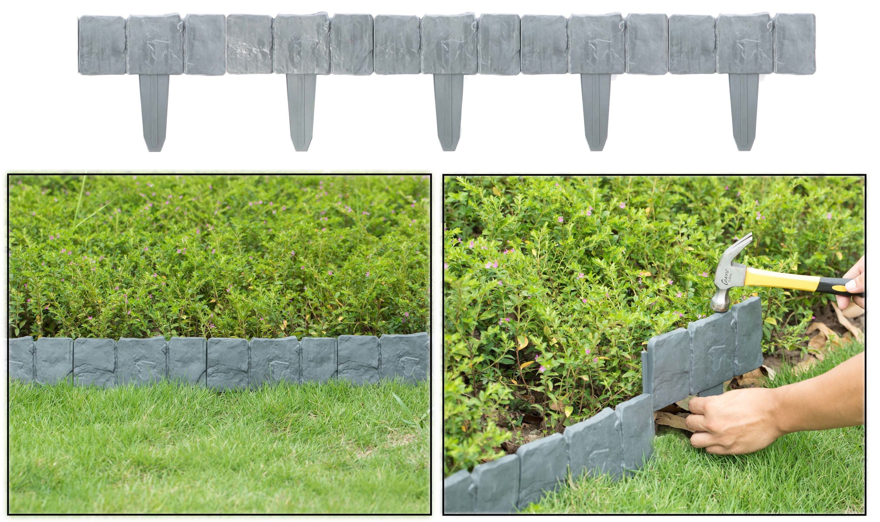 Garden edging border gardening lawn fence plastic cobblestone effect lawn trimming 20 packs of foldable stitching Grey 