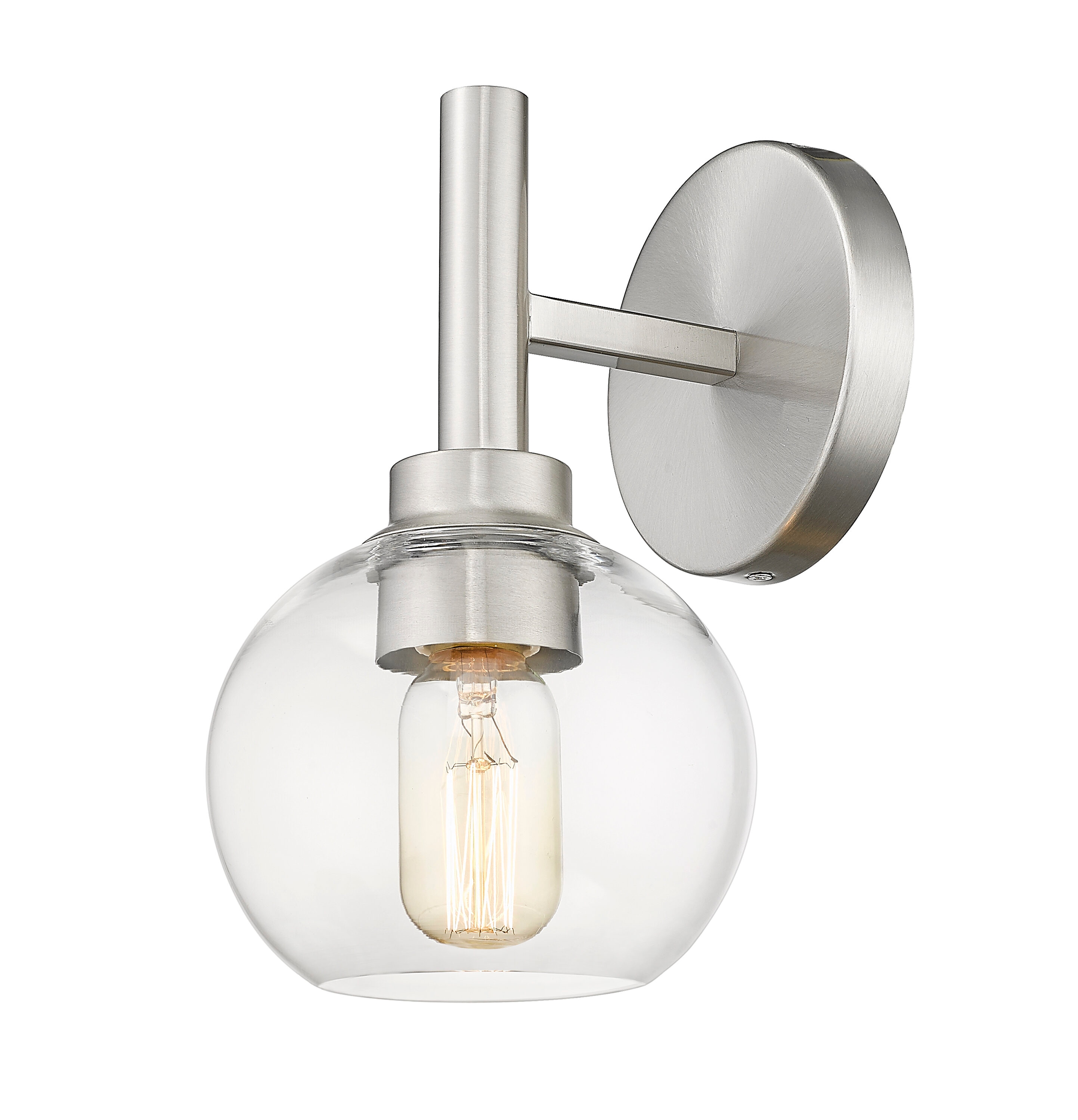 Sleek Brushed Nickel 7" Wall Sconce with Clear Globe Shade