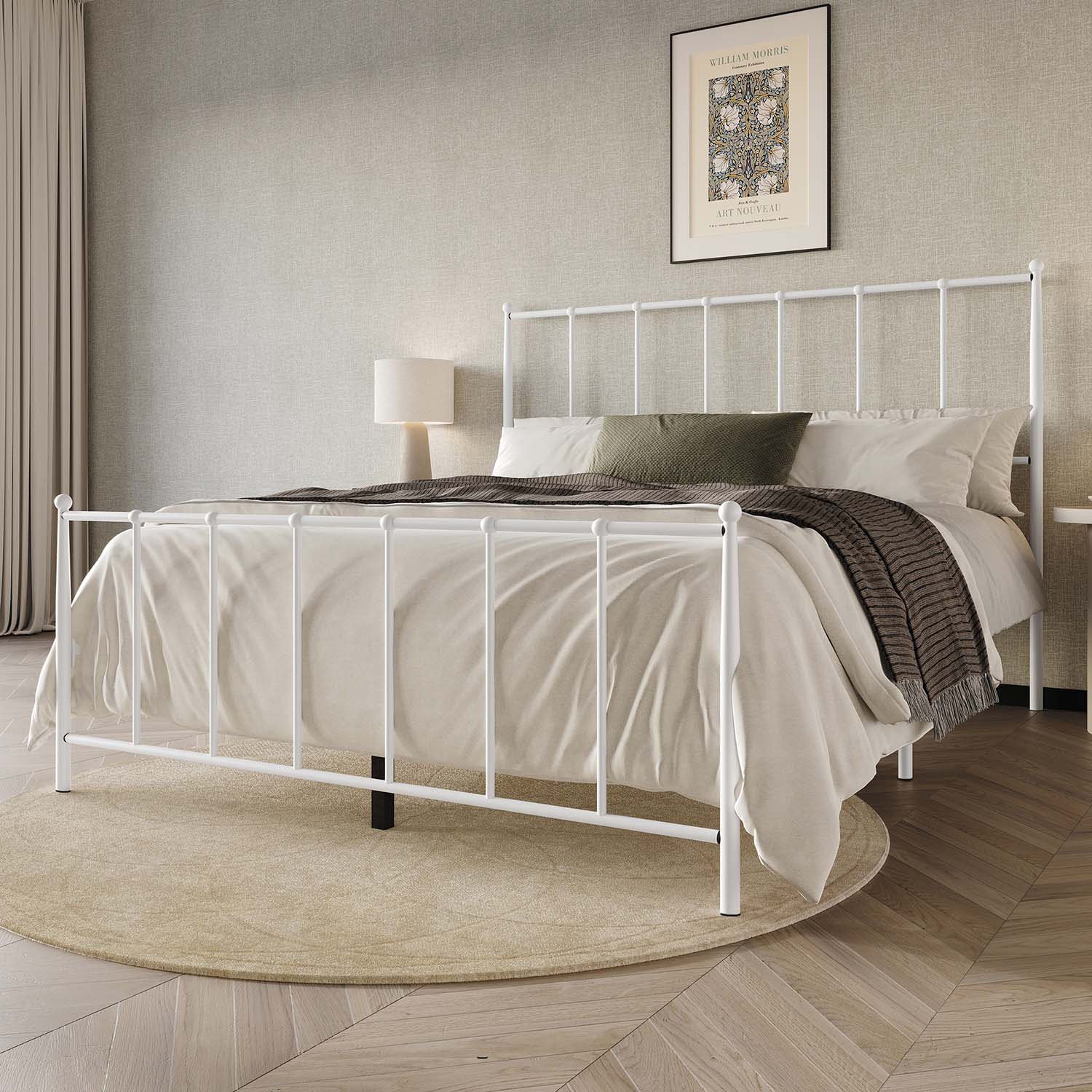CasePiece CMB026QPL-WT-MT White Queen Metal Platform Bed