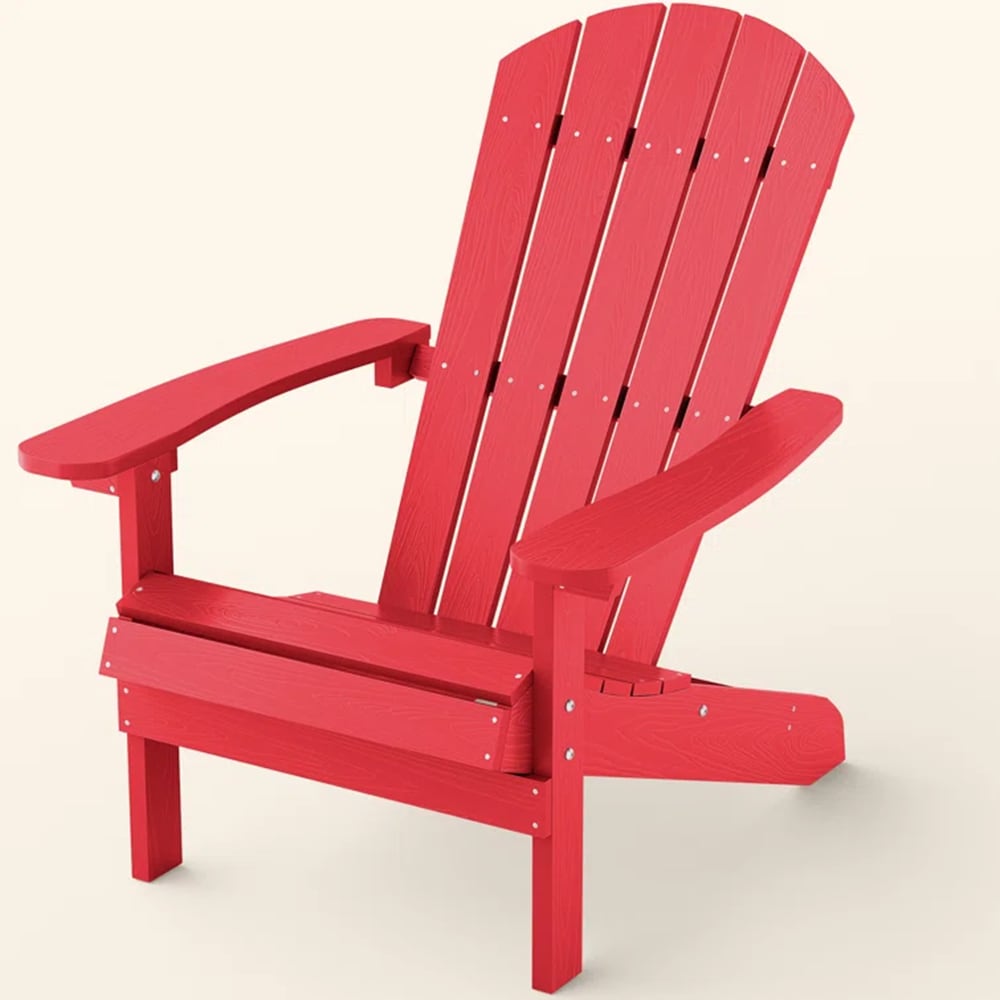 WINSOON YZ7007 Red Adirondack Chair Red Plastic Frame Stationary Adirondack Chair with Red Slat Seat