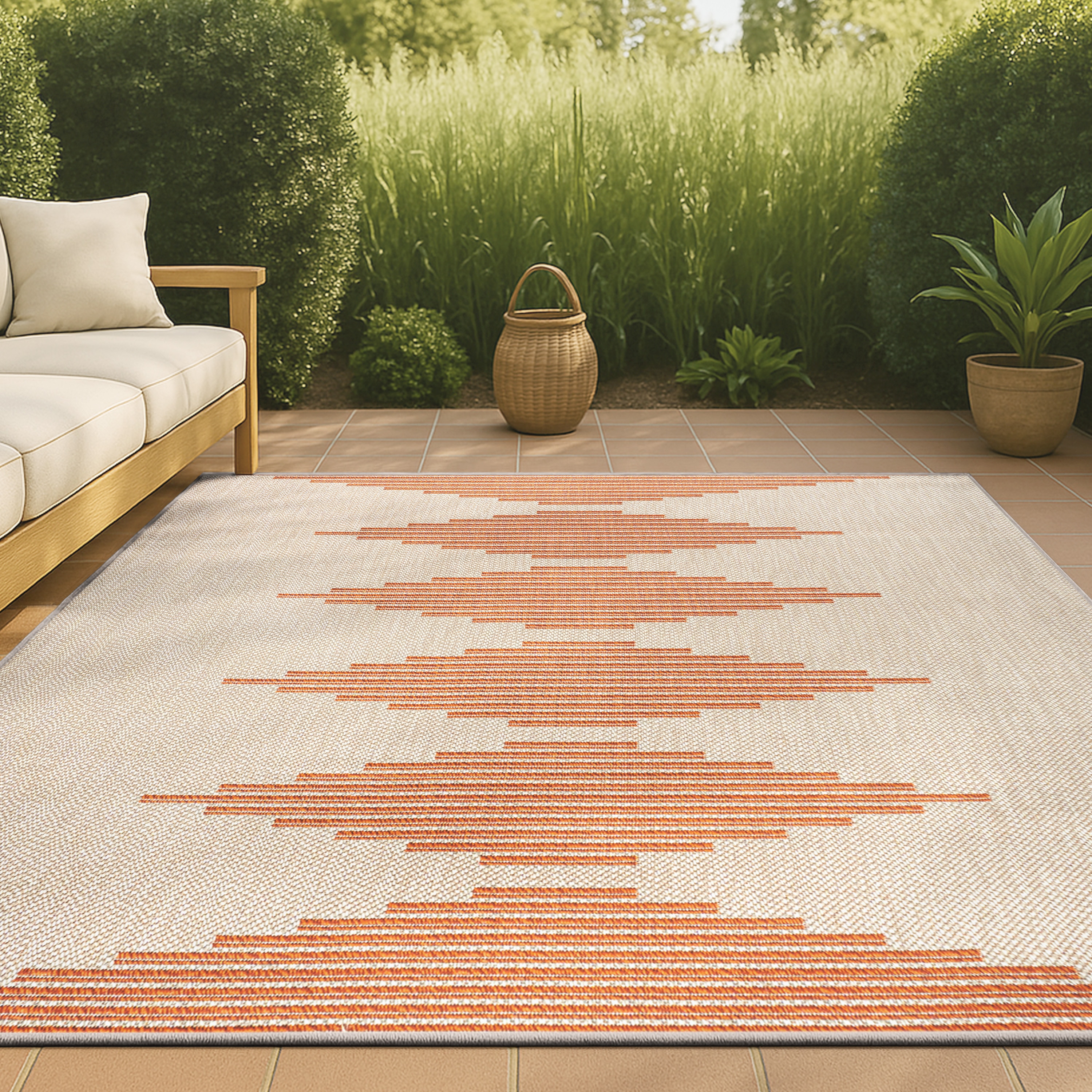 JONATHAN  Y SMB204A-3 Santa Monica Vinales 3 x 5 (ft) Loomed Polypropylene Beige/Orange Rectangular Indoor/Outdoor Abstract Farmhouse/Cottage Area rug