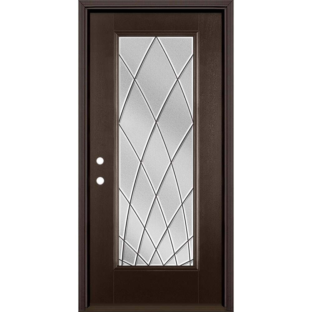 Masonite 3423438 Ventata 36-in x 80-in x 4-9/16-in Fiberglass Full lite Right-hand inswing Walnut Stained Prehung Single door Front Door with Brickmould Insulating core Decorative glass