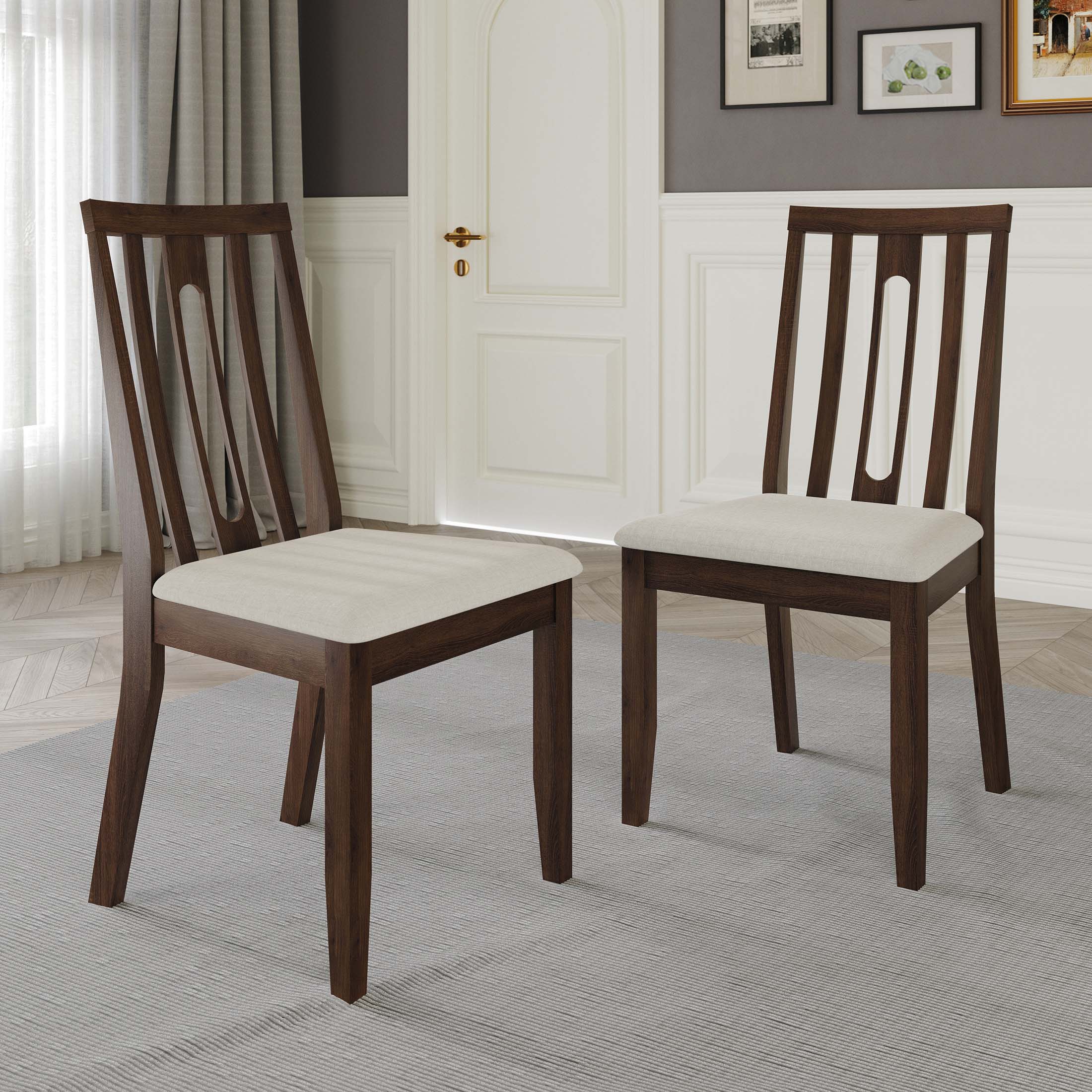 CasePiece C3068US-BN-WD-2X Contemporary/Modern Linen Upholstered Dining Side Chair (Wood Frame)