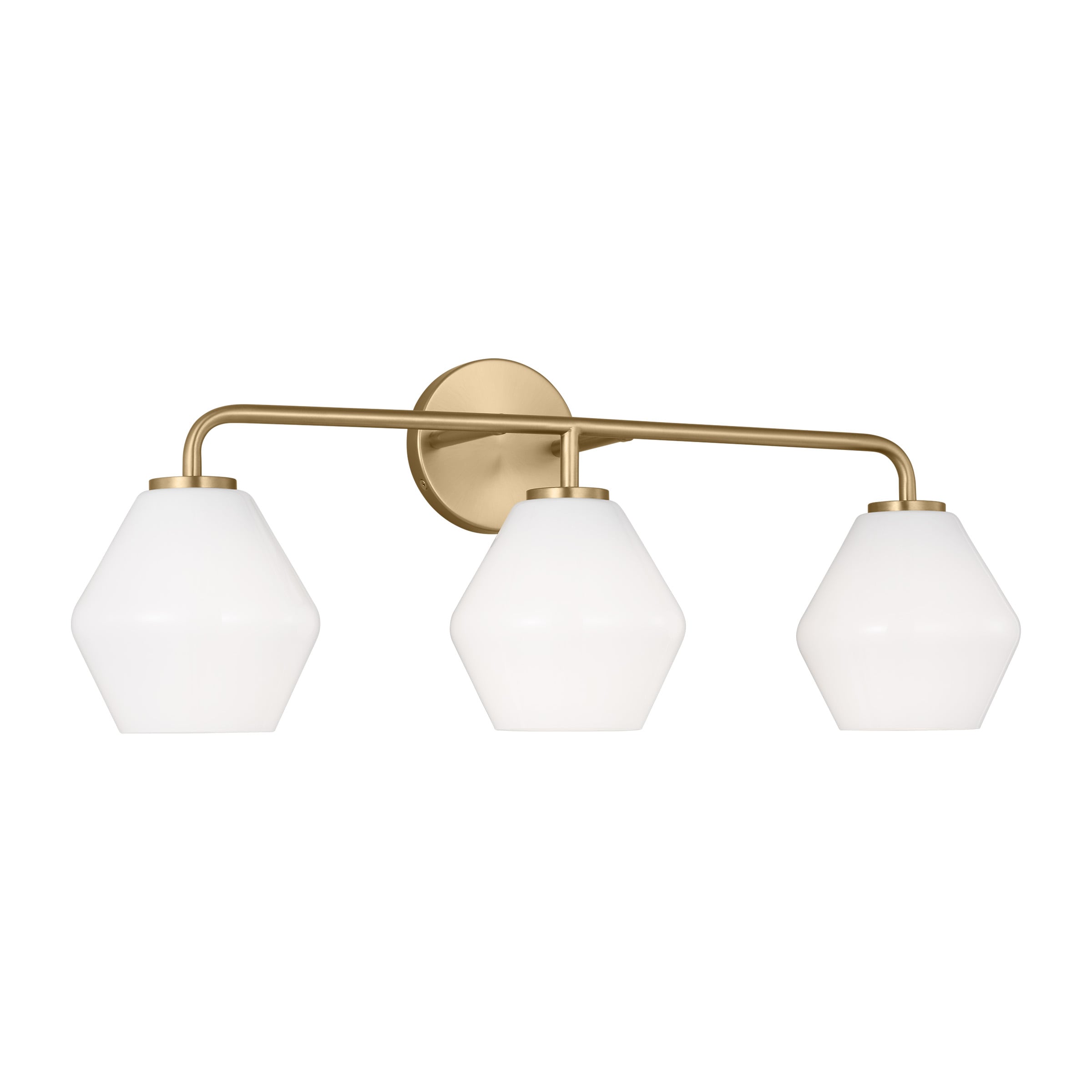 Satin Brass 3-Light Dimmable Vanity Light with White Hexagonal Shades