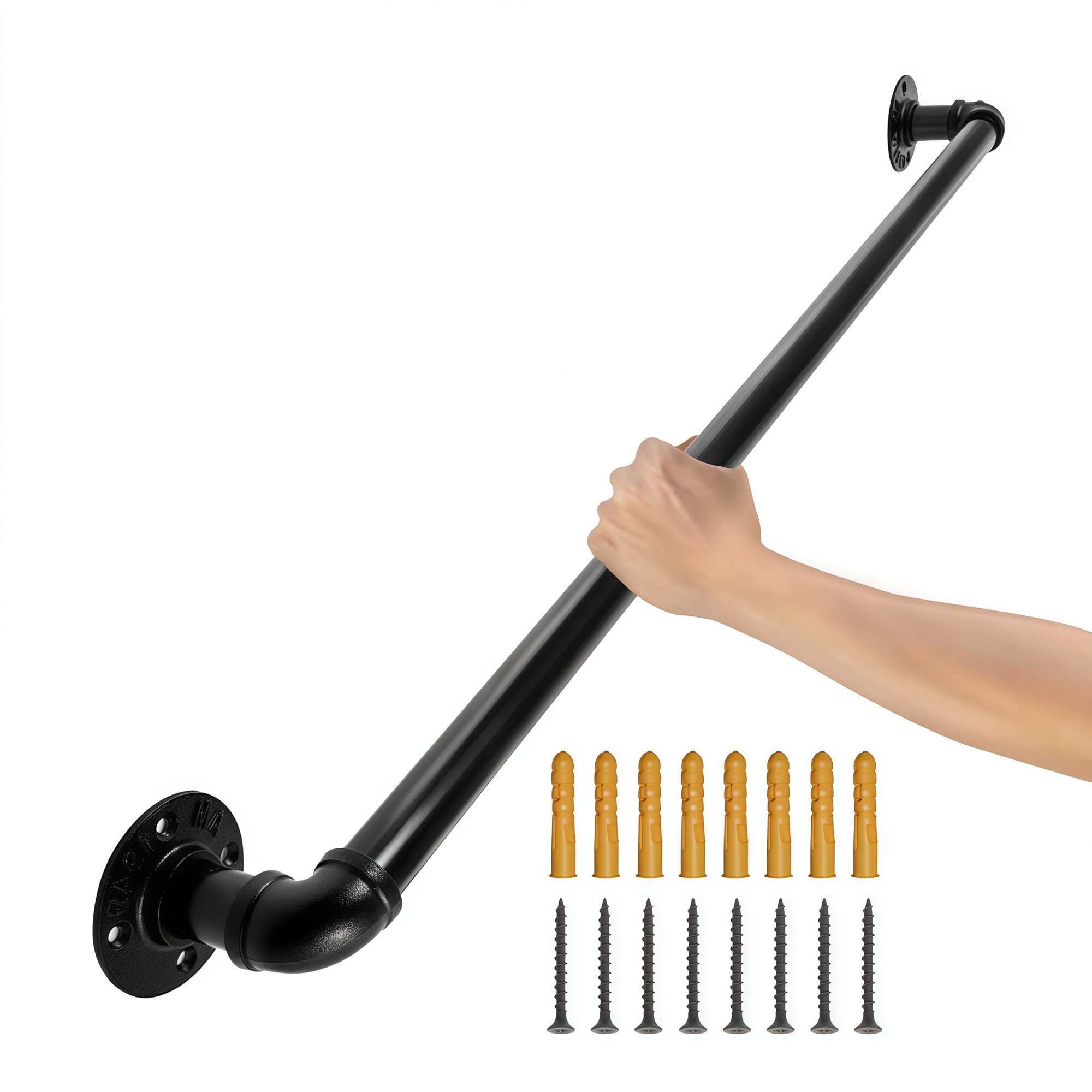 Numhew 2ft L 1.26in Dia 1-Piece Matte Black Round Corner Carbon Steel Pipe Handrail