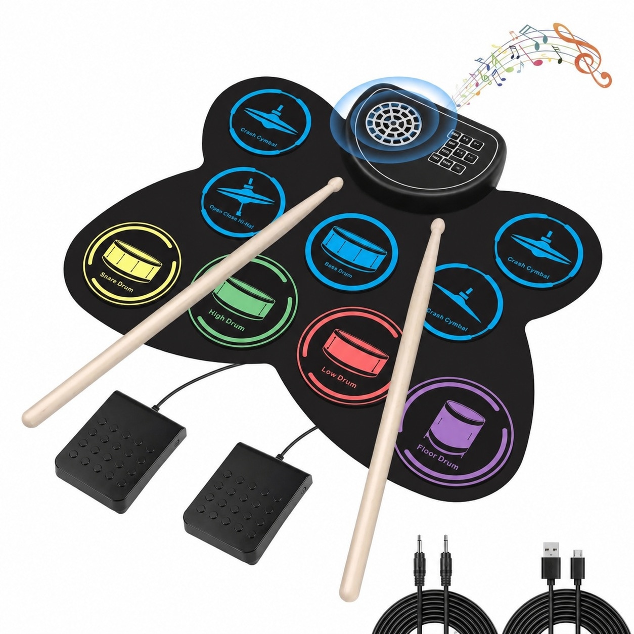 KHKFY  Electronic Drum Set 9 Pad Portable Practice Kit with Headphone Jack Built In Speaker Drum Pedals Sticks Music Learning Gift for Kids