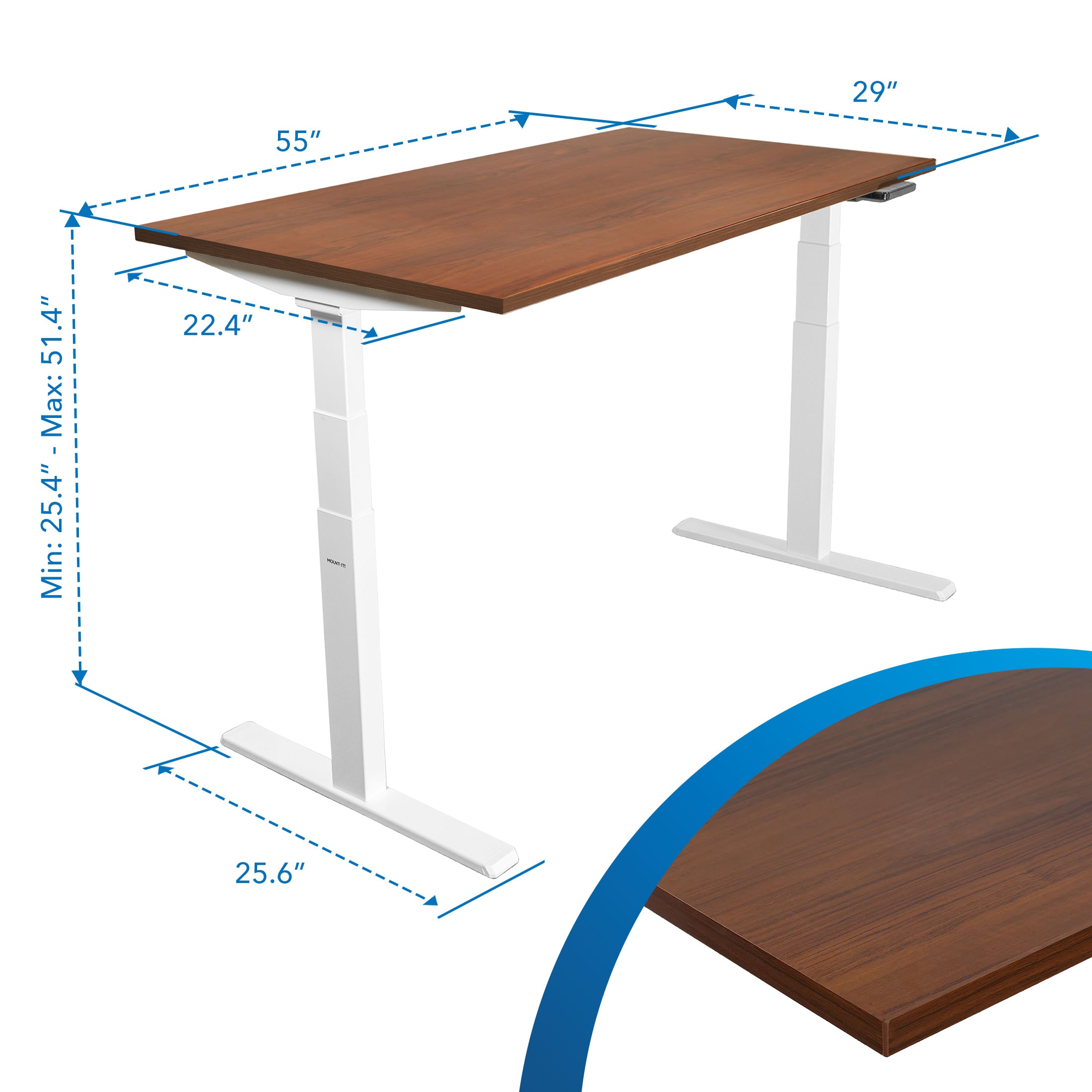 ErgoMaster Pro White Electric Sit/Stand Desk with Brown Top and Dual Motor