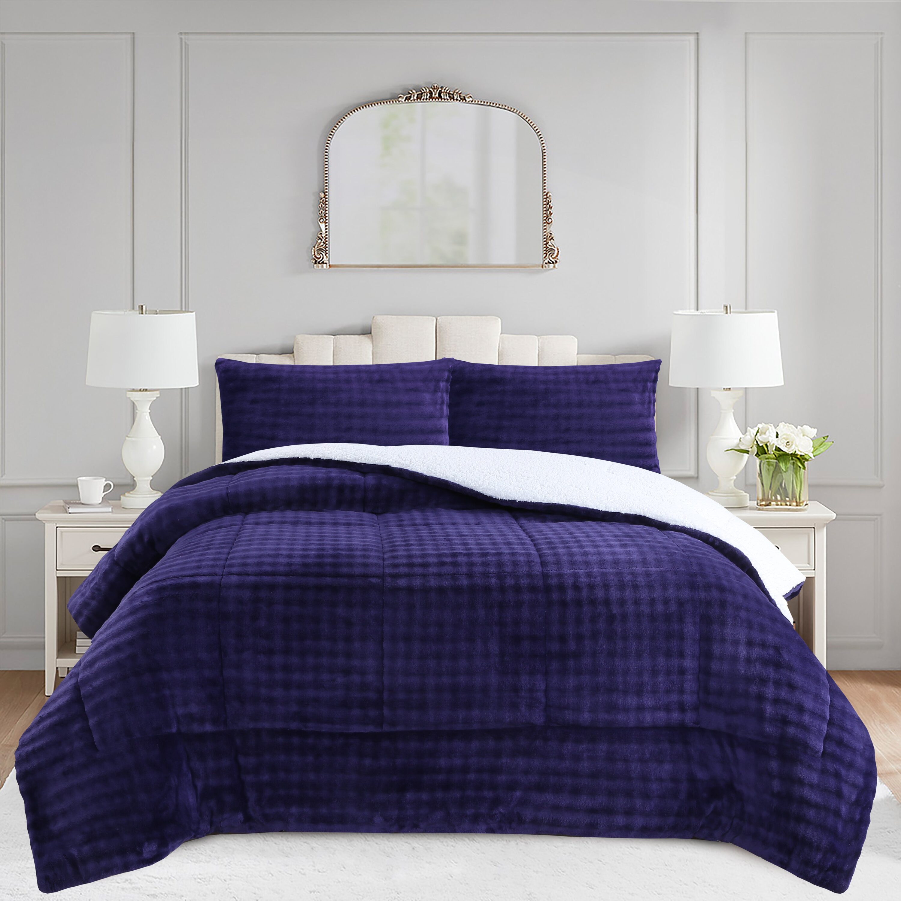 MarCielo ME543 K ME54 3-Pieces Soft Flannel Bubble King Size Comforter Set