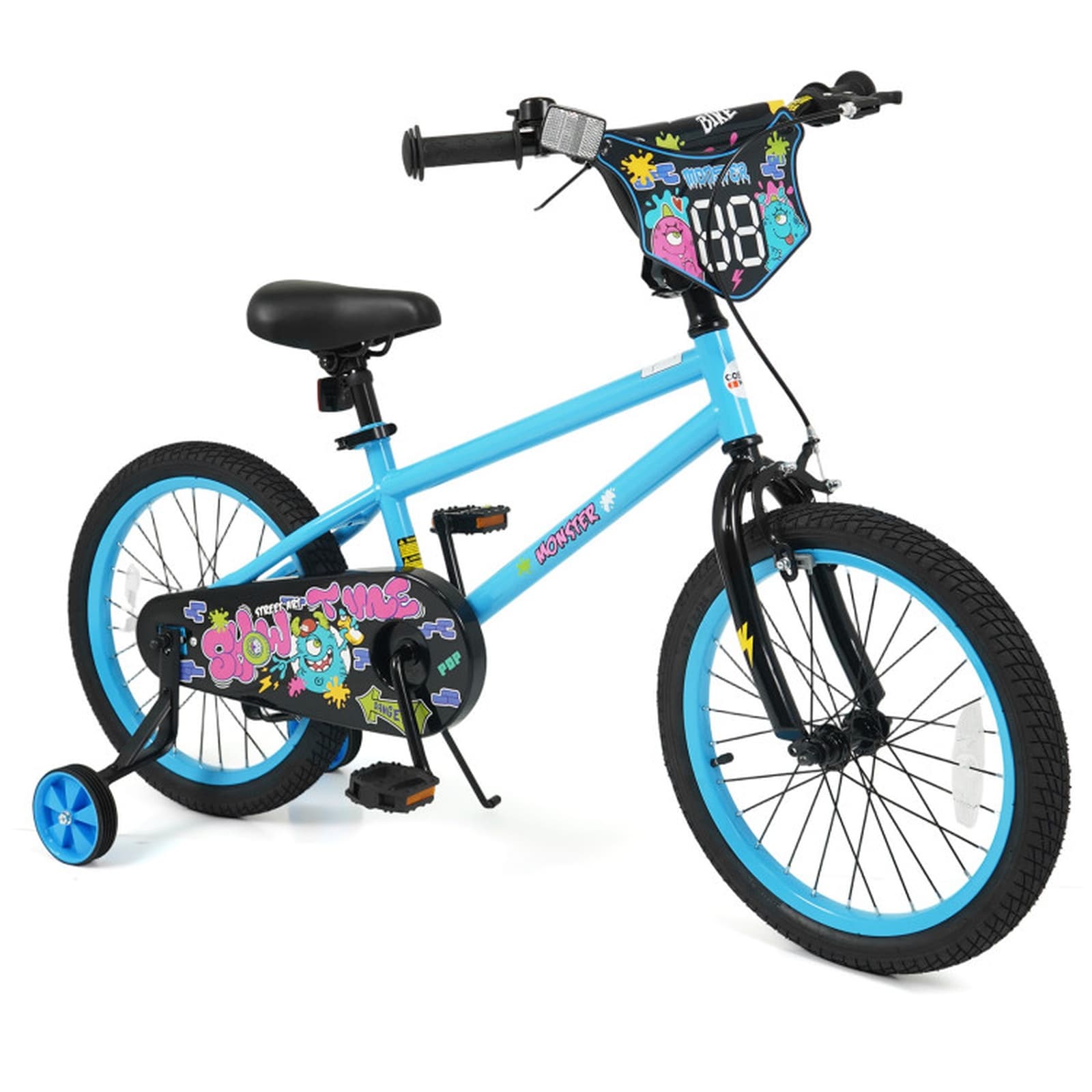 SUGIFT 18-in Blue Kids Bike for Ages 4 to 8 with Hand and Coaster Brakes Removable Training Wheels Pneumatic Tires #LW038SUGHY825