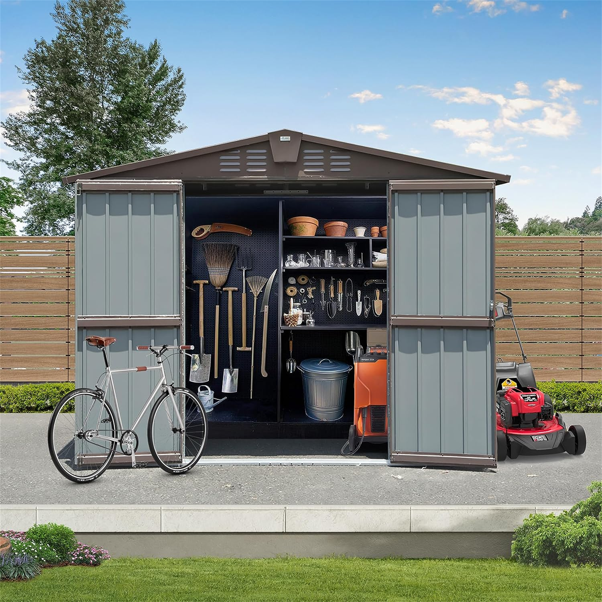 6 ft. W x 6 ft. D x 7 ft. H Steel Frame Polyethylene Green Carports Portable Garage/Shed