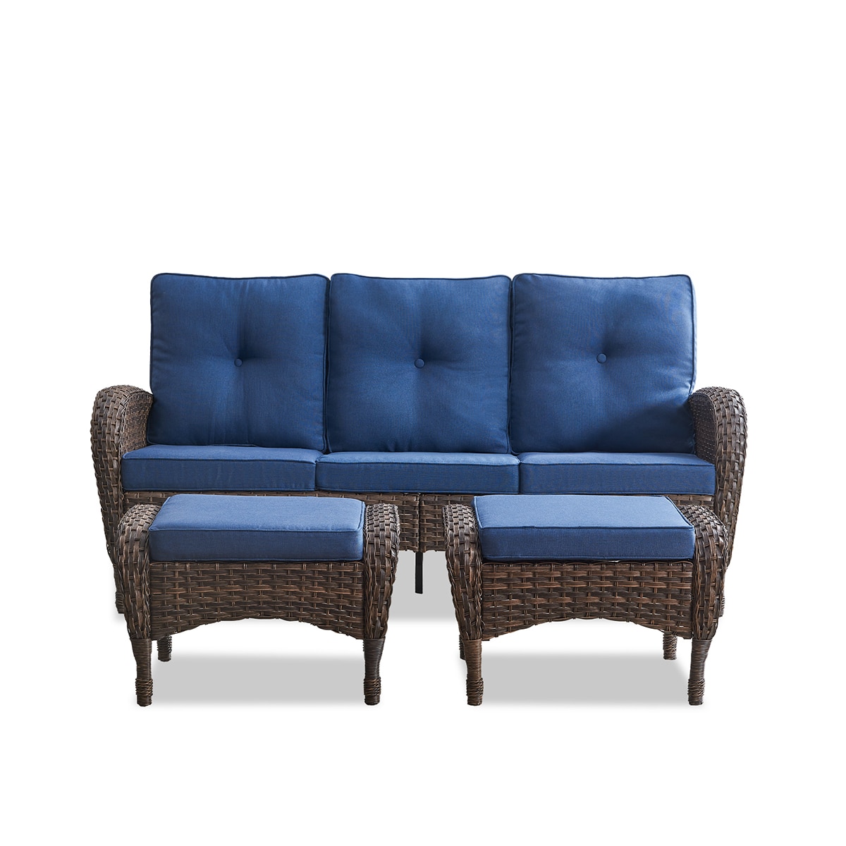Rilyson FS114116-1 KEY WEST Wicker Outdoor Sofa with Blue Cushions and Steel Frame