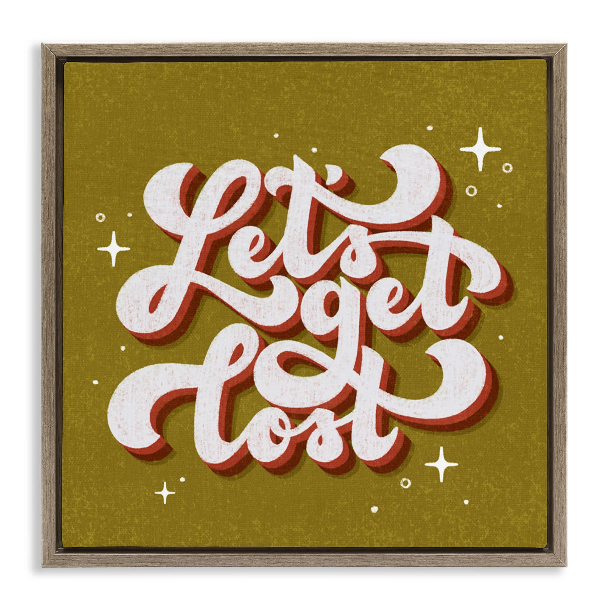 Stupell Industries BT-449-FFE-24X24 Let's Get Lost Retro Lettering Floating Frame design by Sarah Hickman