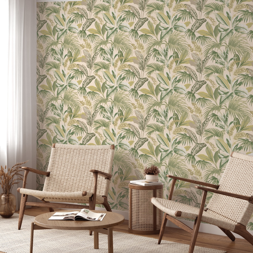 Tropical Green and Beige Vinyl Peel and Stick Wallpaper Roll