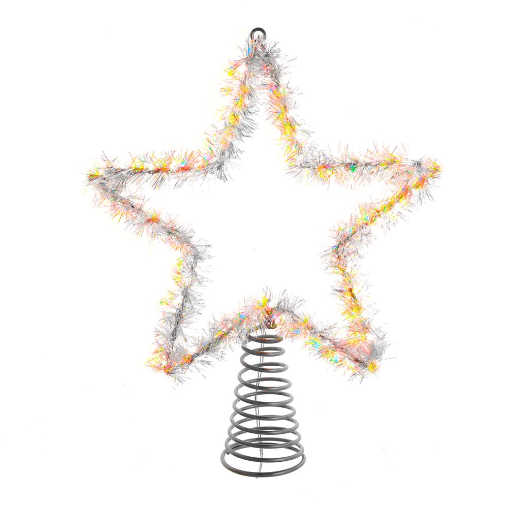12.2-Inch Tinsel Star Tree Topper with Warm White LED Lights