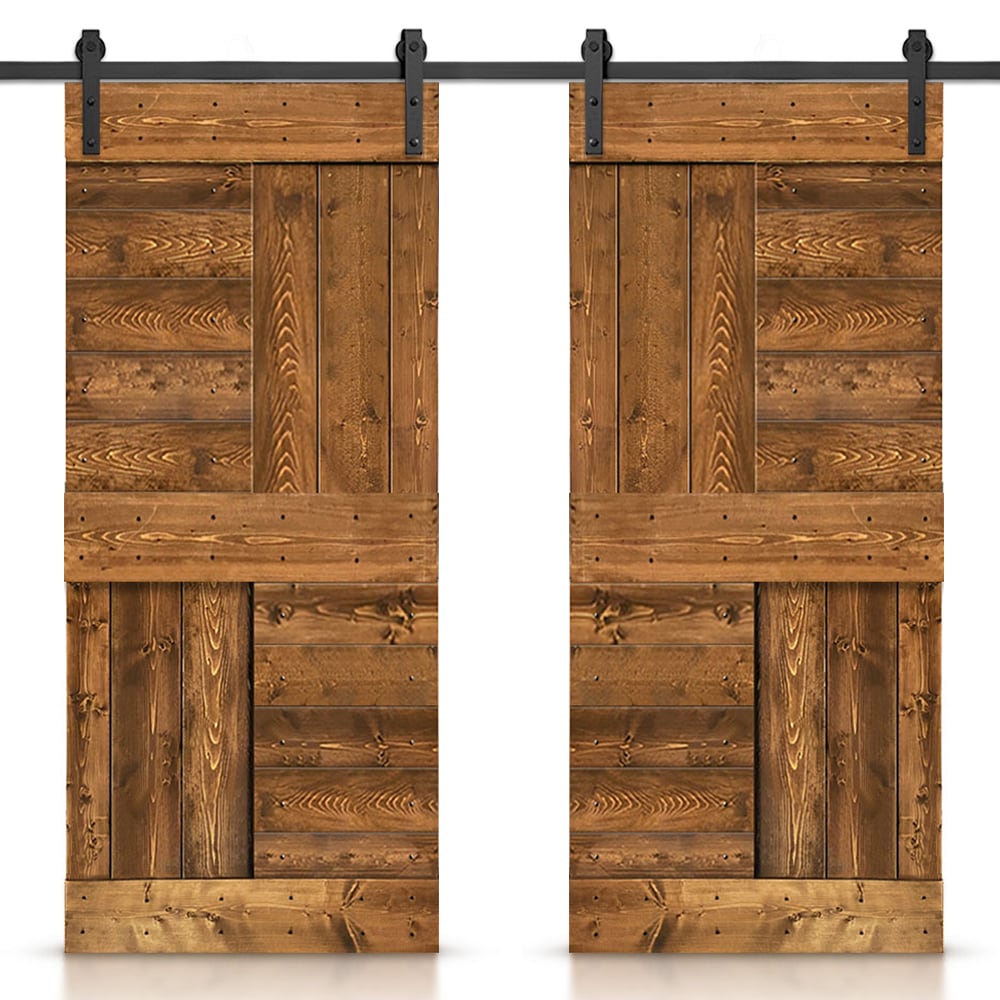 Calhome 72 In X 84 In Walnut Pine Wood Solid Core Double Barn Door Hardware Included In The