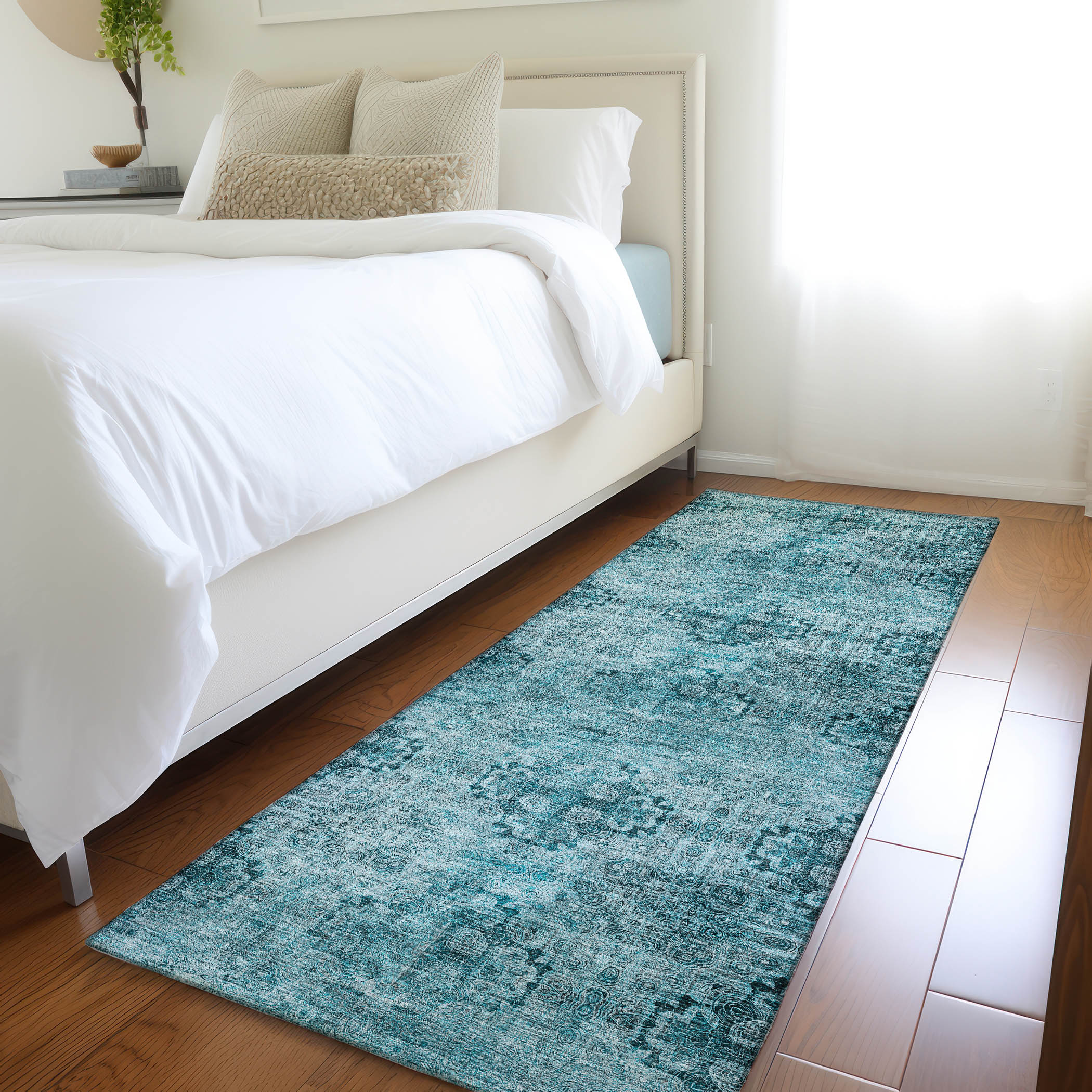 Addison Rugs ACN557TE2X8 Chantille ACN557TE 2 x 7 (ft) Polyester Teal Rectangular Indoor/Outdoor Floral/Botanical Machine washable Area rug