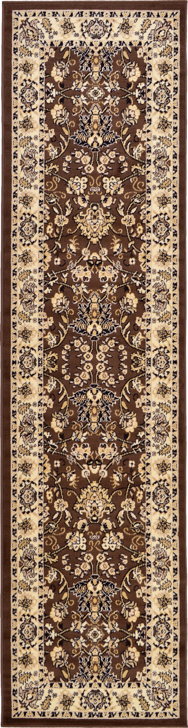 Unique Loom 3119191 Washington Sialk Hill 3 x 10 (ft) Loomed Polypropylene Brown/Ivory Rectangular Indoor Floral/Botanical Vintage Runner rug