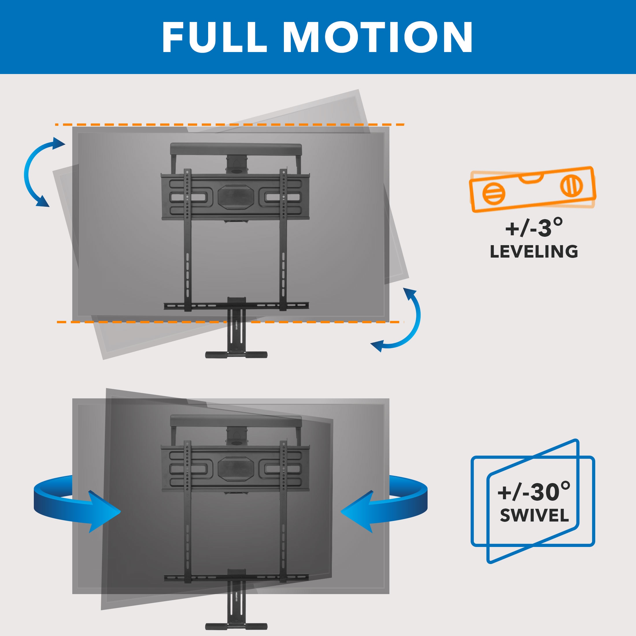 Black Metal Full-Motion Fireplace TV Wall Mount for 40-70 Inch Screens