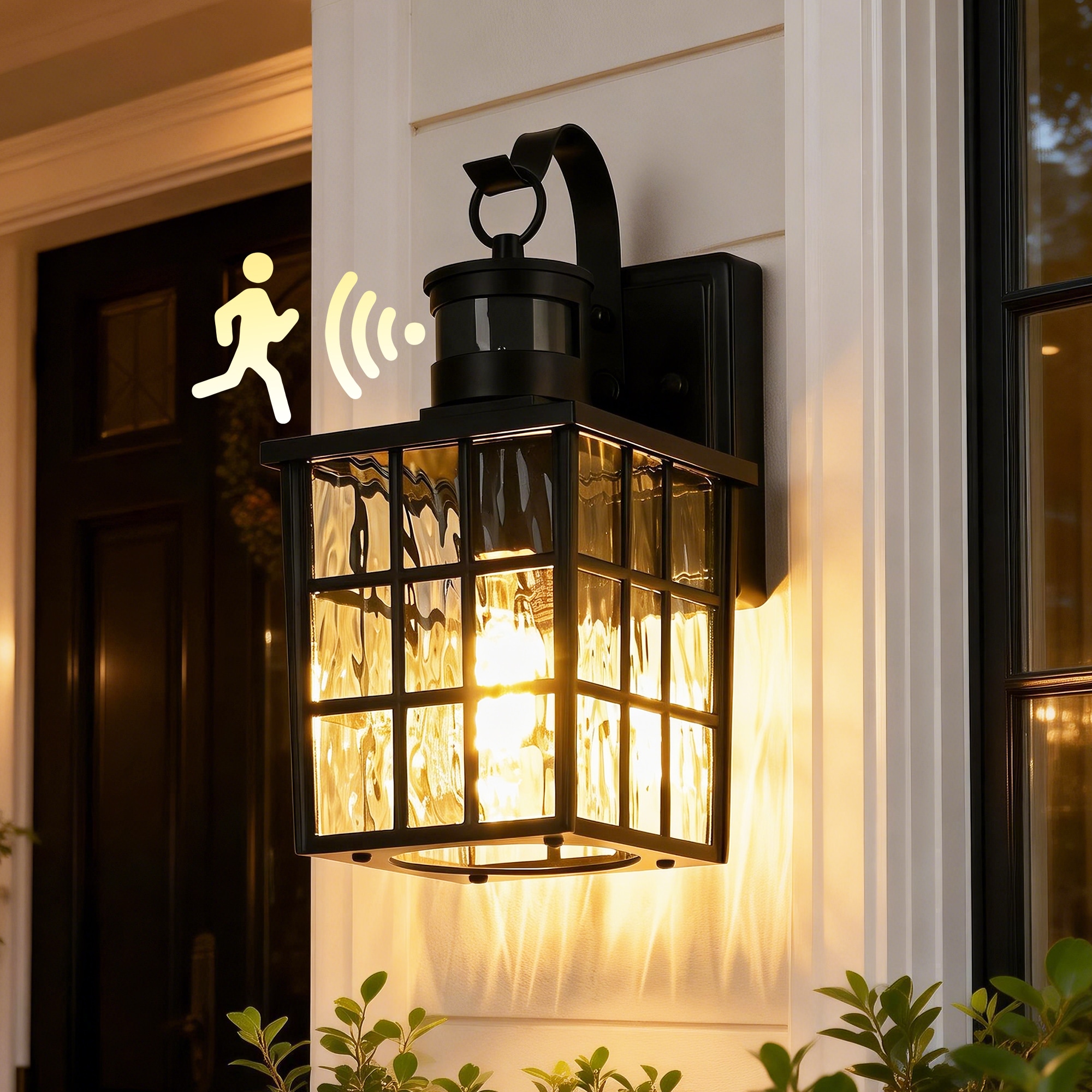 Edvivi 1 -Light 12-in H Matte Black Hardwired Motion Sensor Dusk to Dawn Outdoor Wall Light