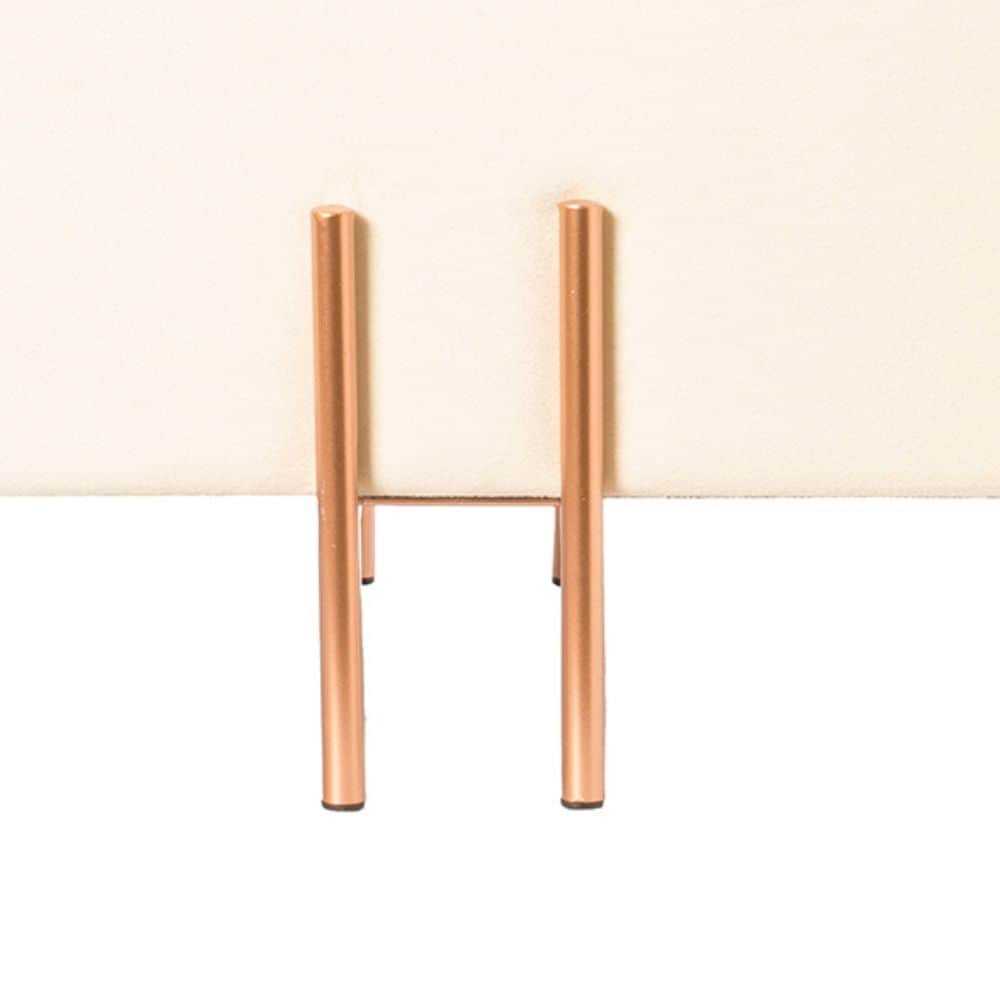 Ivory Velvet Storage Ottoman with Rose Gold Legs