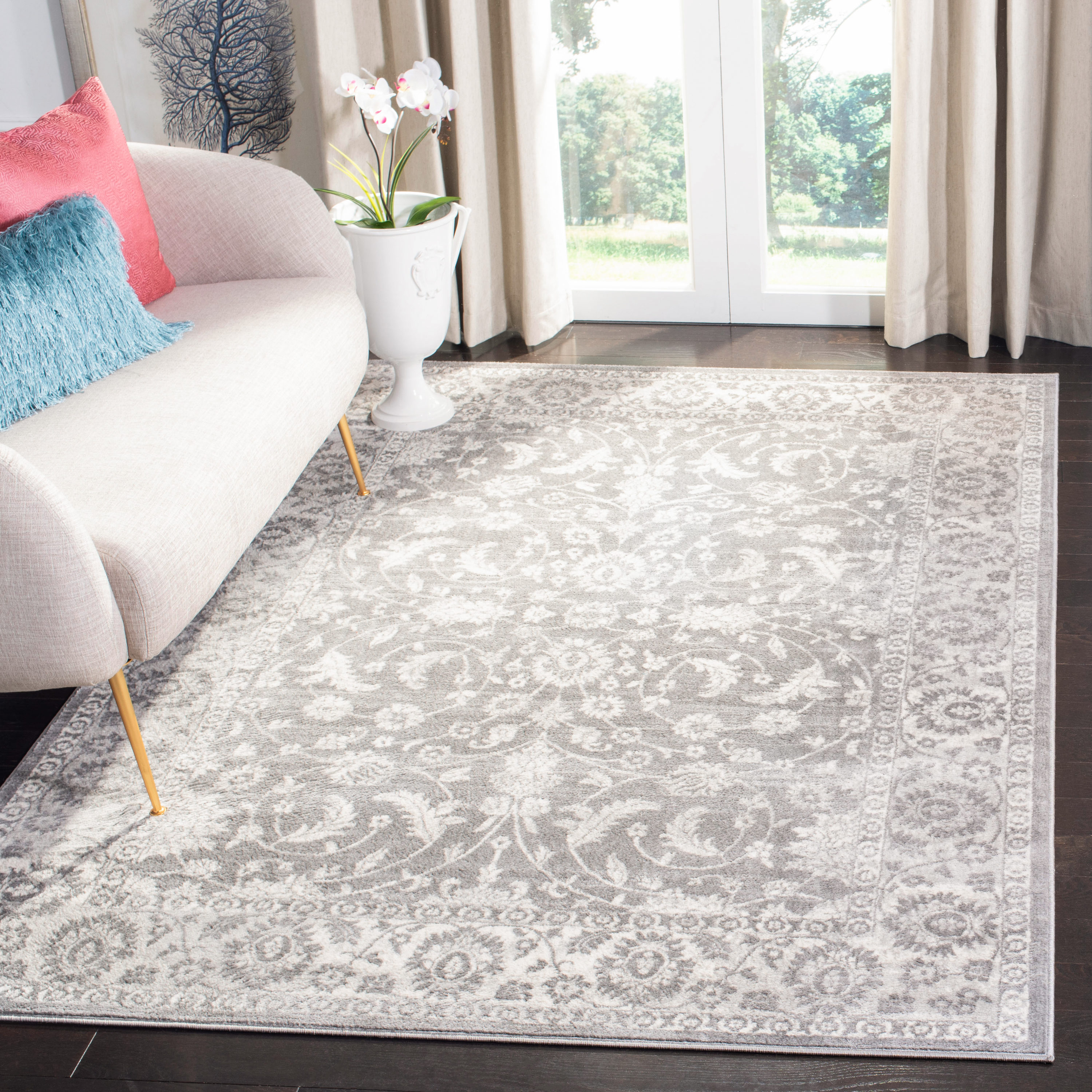 Gray and Cream 12' x 18' Stain-Resistant Synthetic Area Rug