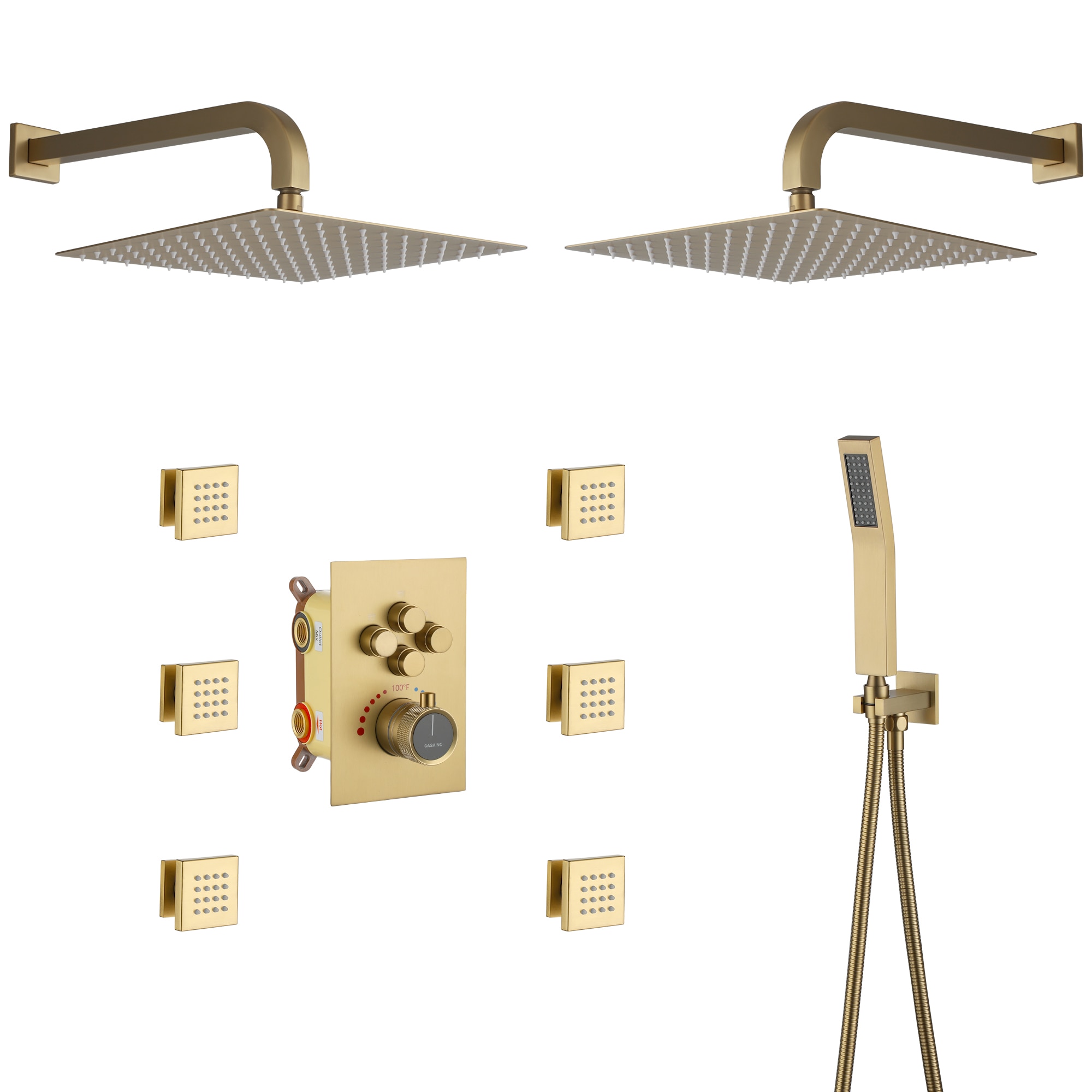 CASAINC CS6228-12BG Brushed Gold 10-in Dual Head Built-In Shower Faucet System with 3-way Diverter Valve Included )