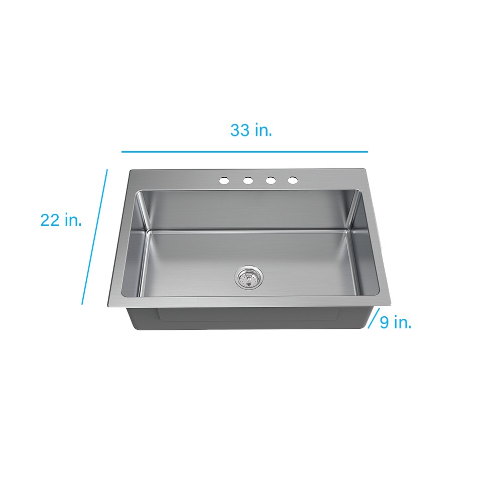 allen + roth Theo Dual-mount 33-in x 22-in Stainless Steel Single Bowl 4-Hole Kitchen Sink