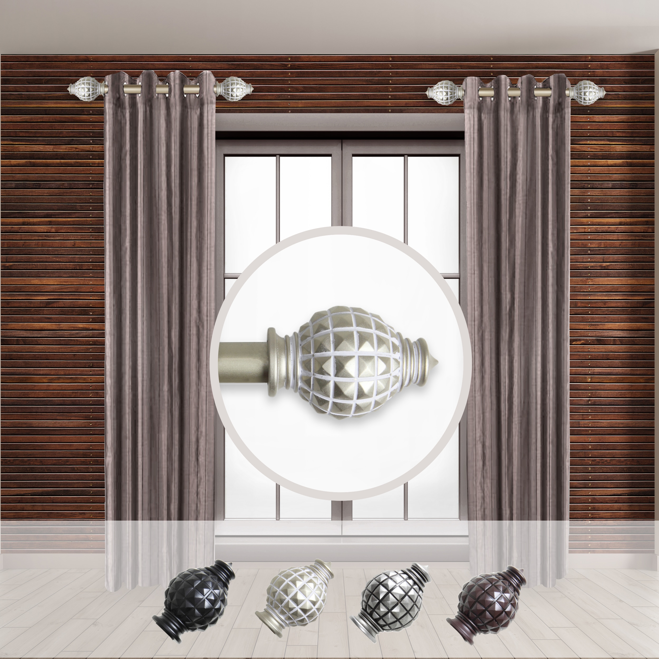 Hart & Harlow LO-SIDE100-66-3 Orlene 1-in 12-in to 20-in Light Gold Steel Side curtain rod with Finials