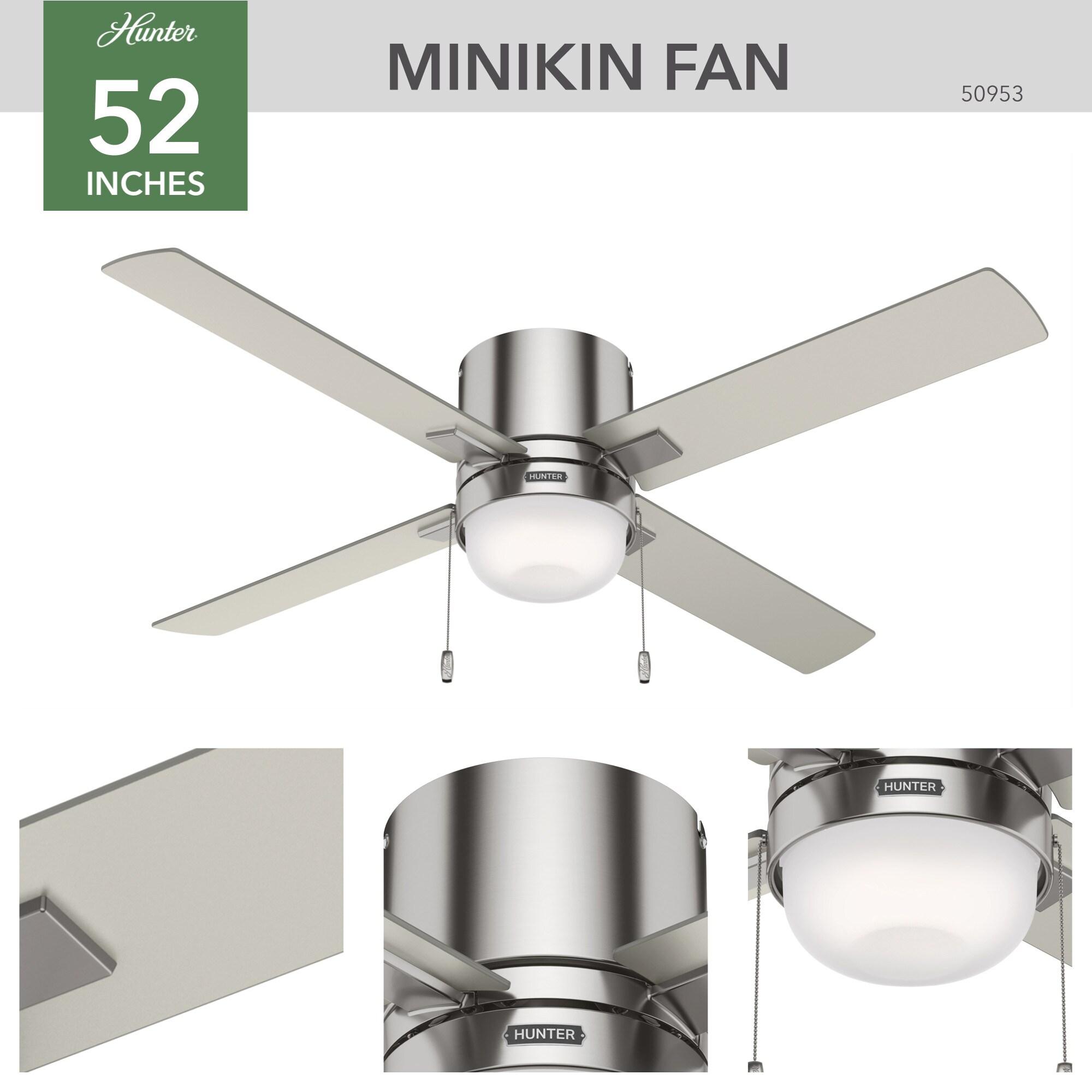 Hunter Fan Company 50953 Minikin Ceiling deals Fan, 52, Brushed Nickel