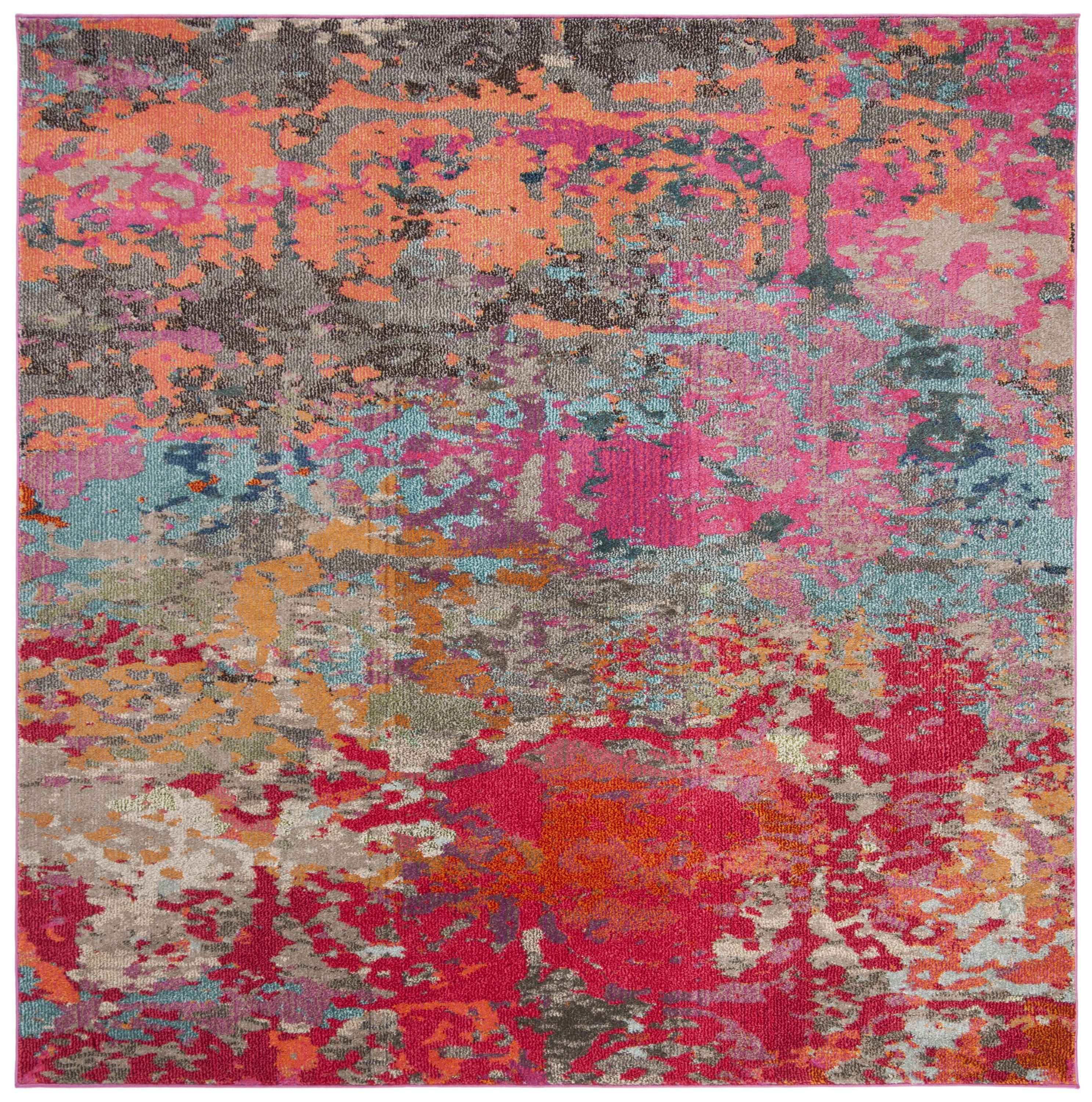 Safavieh MNC261R-7SQ Monaco Wendson 7 x 7 (ft) Loomed Polypropylene Fuchsia/Blue Square Indoor Distressed/Overdyed Bohemian/Eclectic Area rug